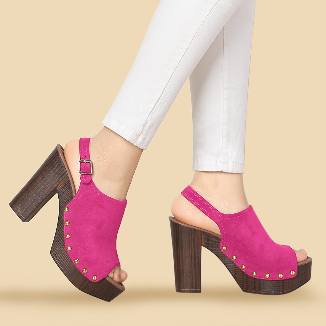 Sandalias de tacón grueso con plataforma y tira trasera para mujer