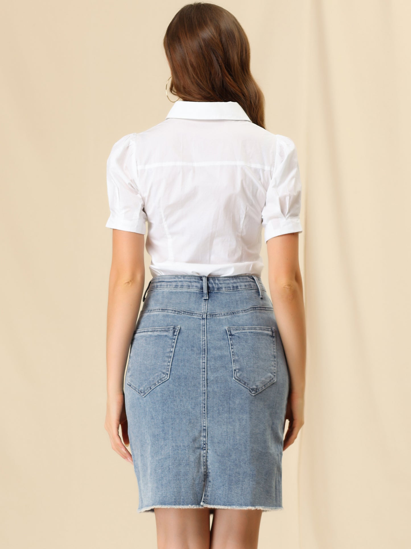 Women's Basic Distressed High Waist Ripped Hem Washed Jeans Denim Skirt (Available in Plus Size)