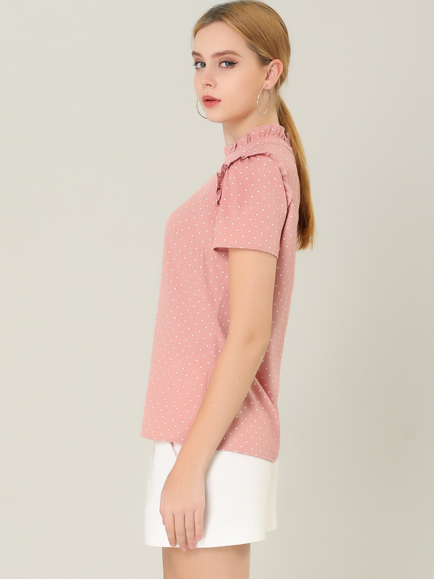 Women's Ruffled Retro Short Sleeve Polka Dots Blouse