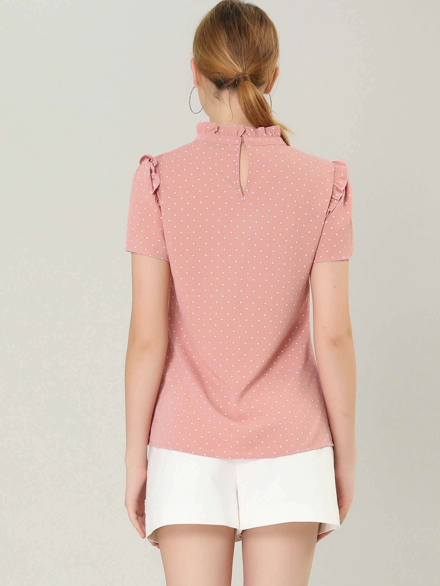 Women's Ruffled Retro Short Sleeve Polka Dots Blouse