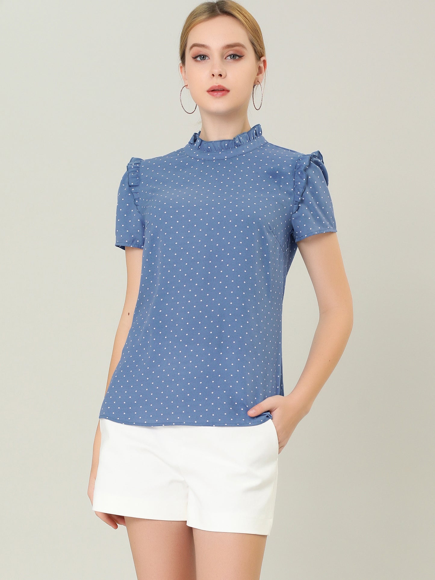 Women's Ruffled Retro Short Sleeve Polka Dots Blouse