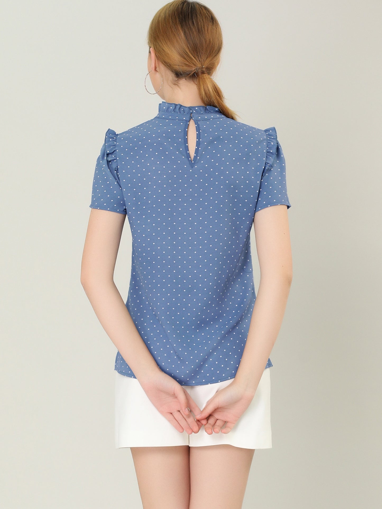 Women's Ruffled Retro Short Sleeve Polka Dots Blouse