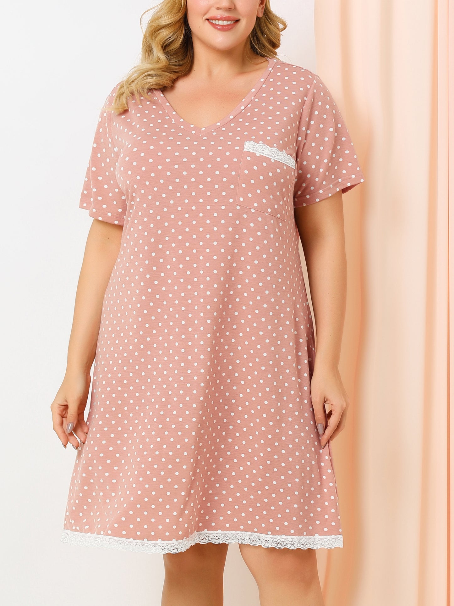 Women's Plus Size Nightgown Sleepwear Sleepshirt Short Sleeve Lace Trim Nightshirt Pajama Dress
