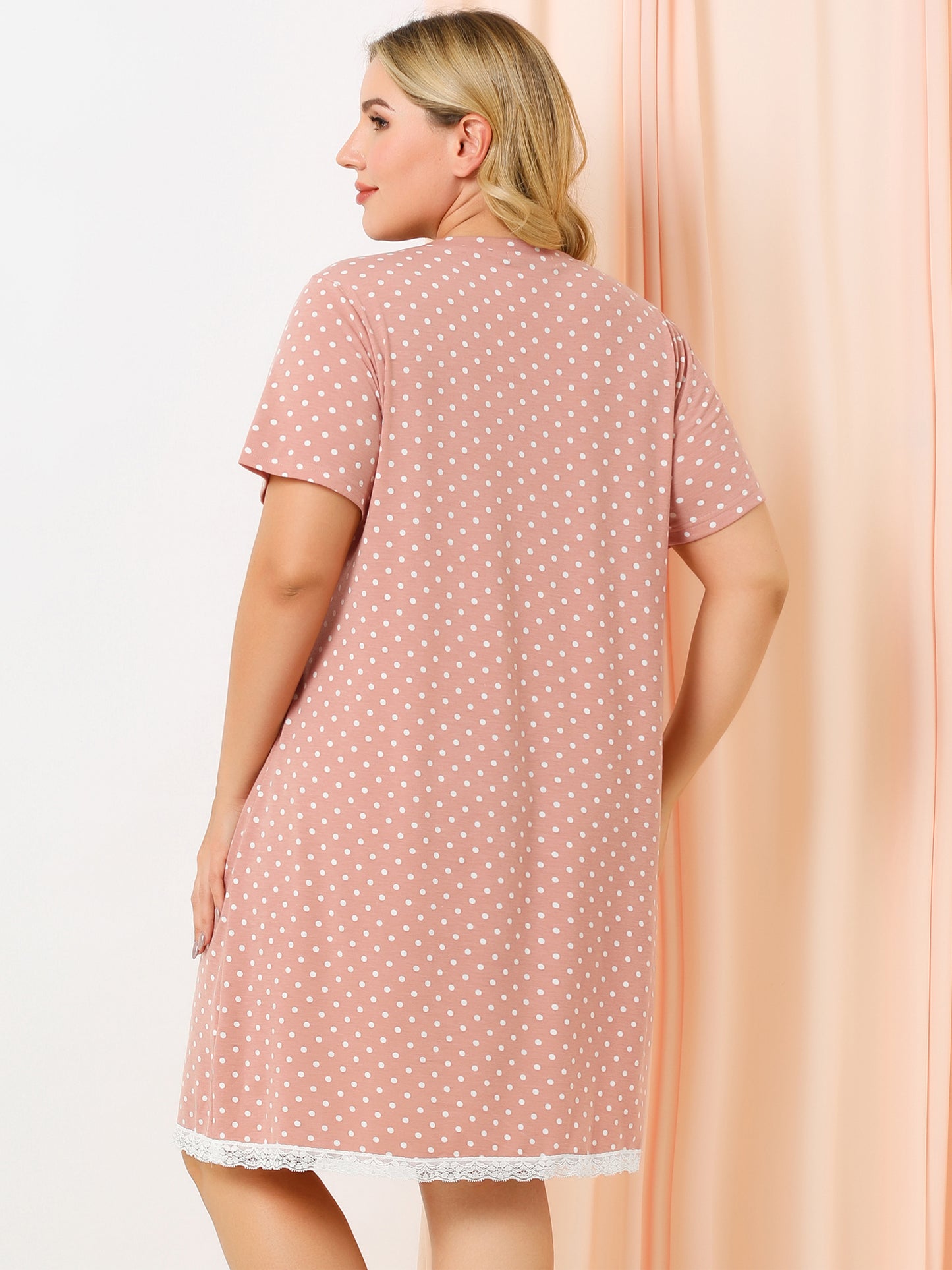 Women's Plus Size Nightgown Sleepwear Sleepshirt Short Sleeve Lace Trim Nightshirt Pajama Dress