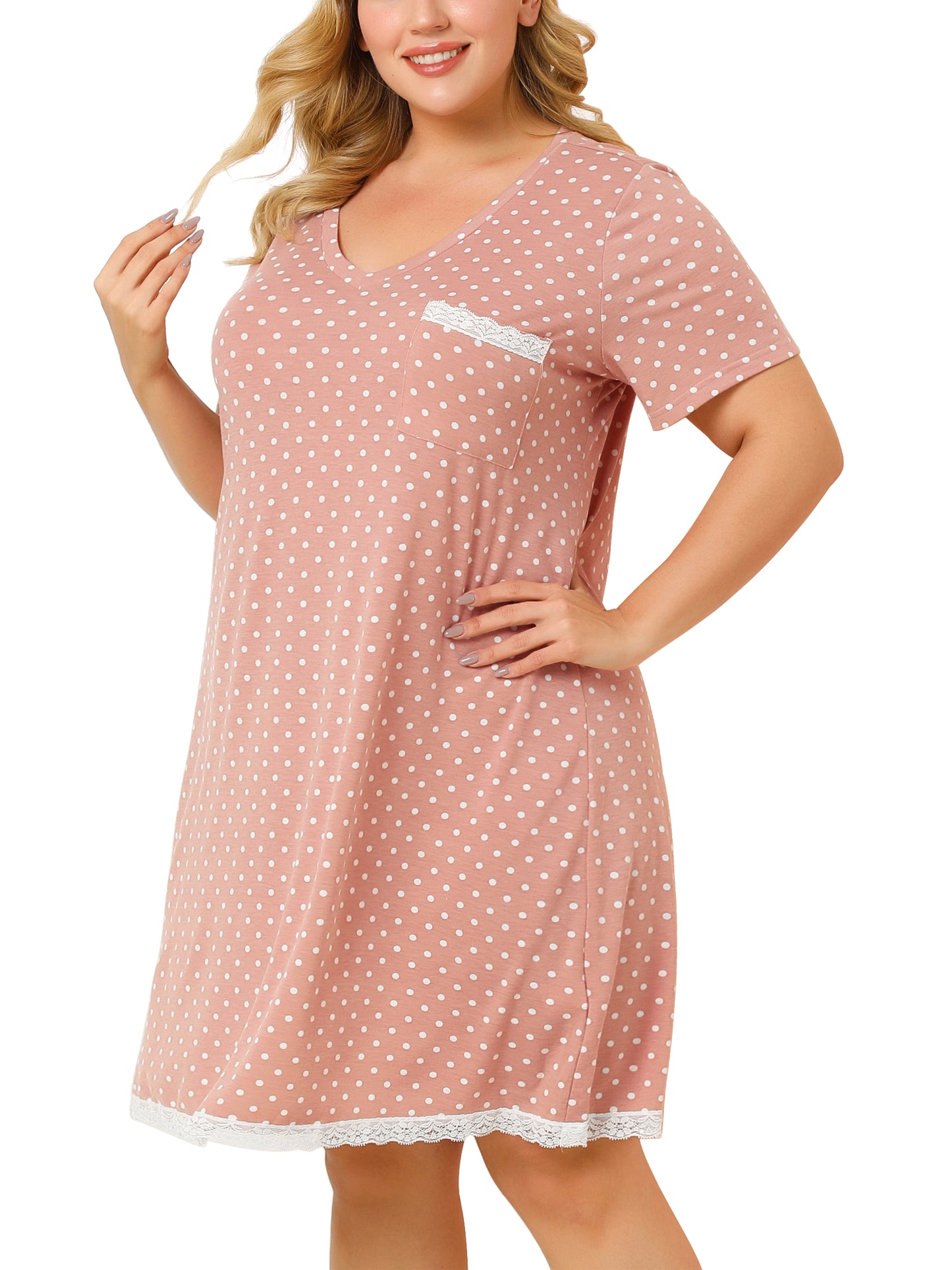 Women's Plus Size Nightgown Sleepwear Sleepshirt Short Sleeve Lace Trim Nightshirt Pajama Dress