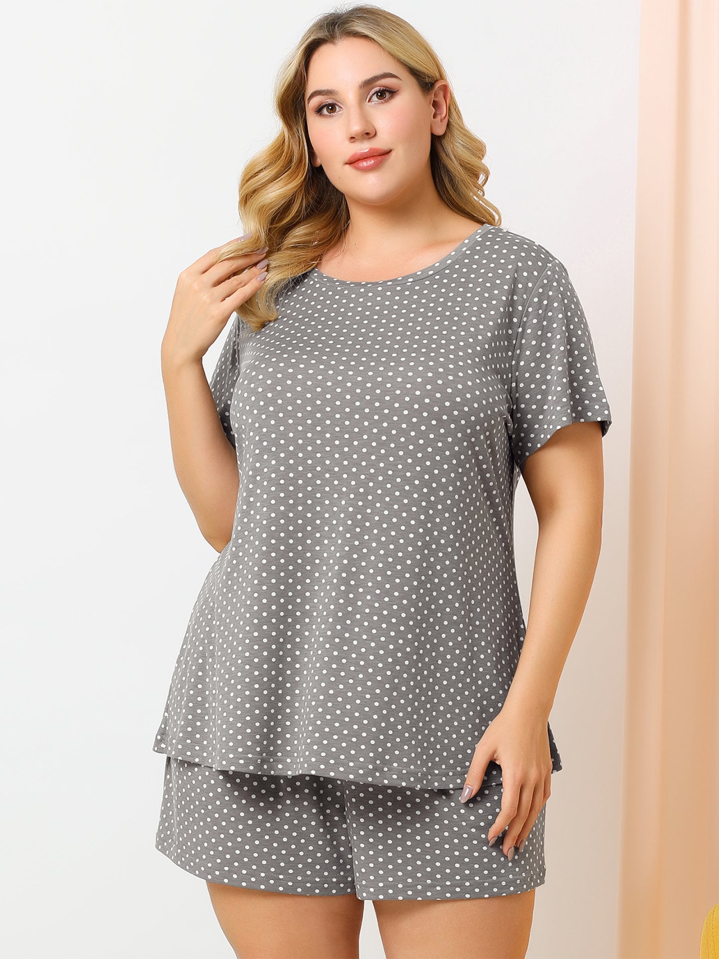 Women's Plus Size Sleepwear Pajamas Sets Short Sleeve Shirt and Shorts with Pockets