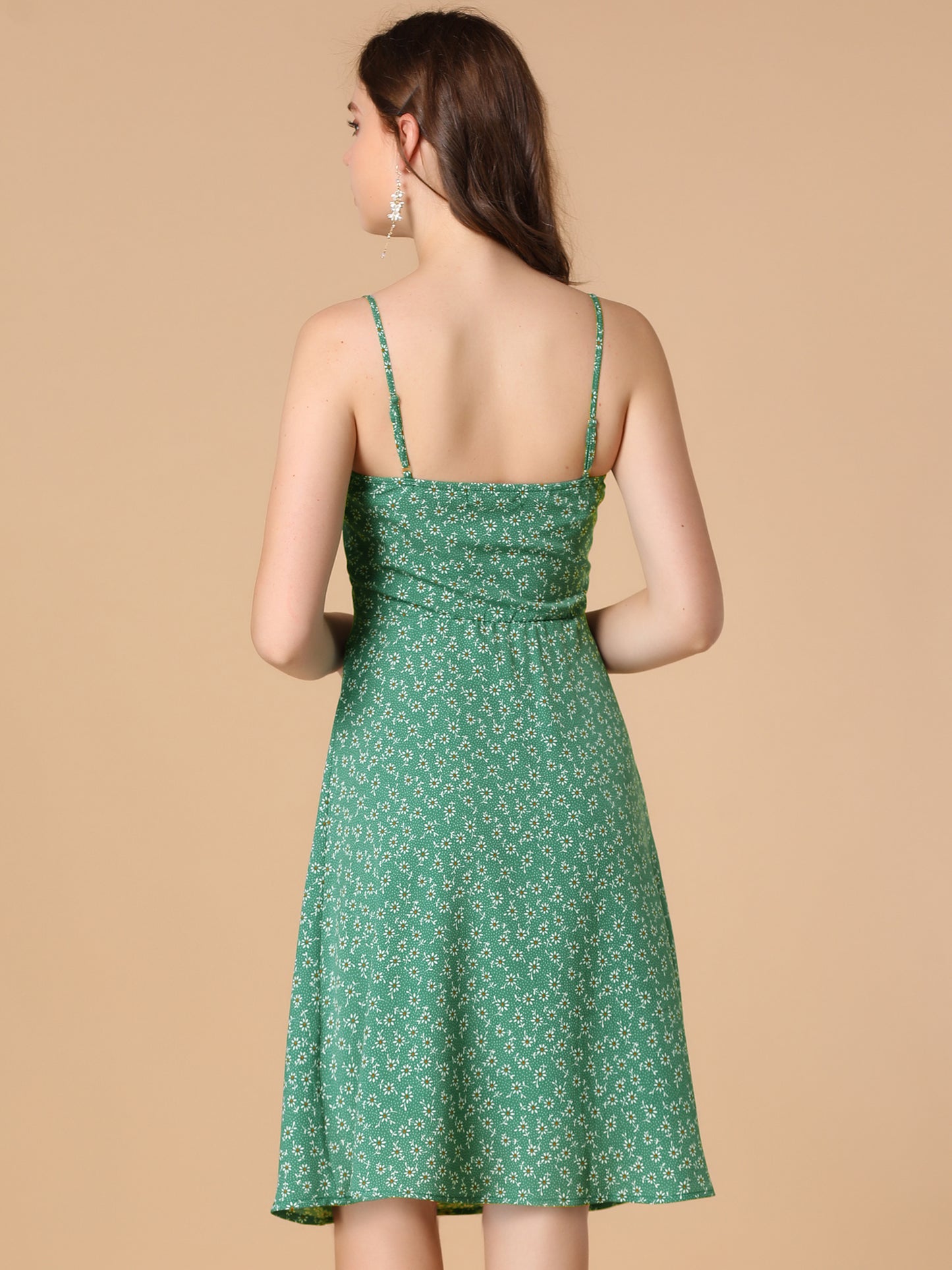 Women's Floral Twist Front Knee Length Adjustable Strap Summer Dress