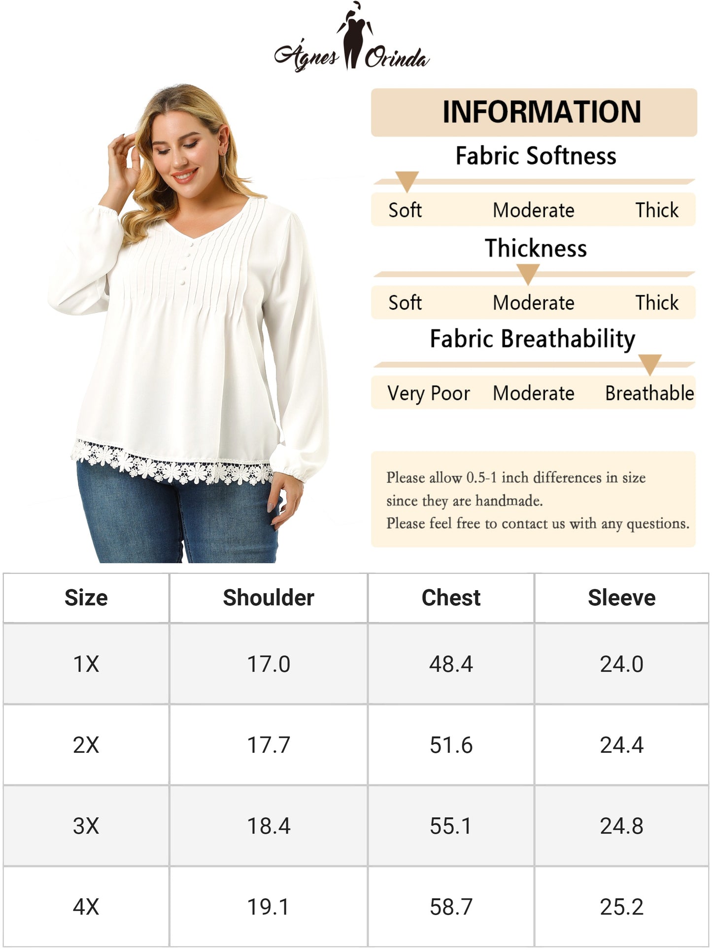 Blusa informal de gasa hueca con encaje plisado y mangas largas para mujer, talla grande