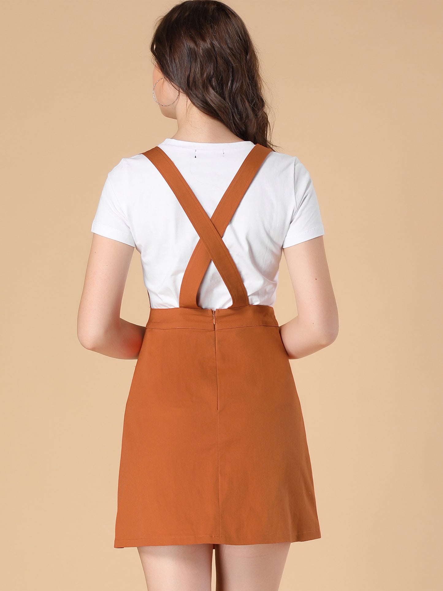 Women's Adjustable Strap Suspender Skirt with Pocket A-Line Pinafore Overall Dress