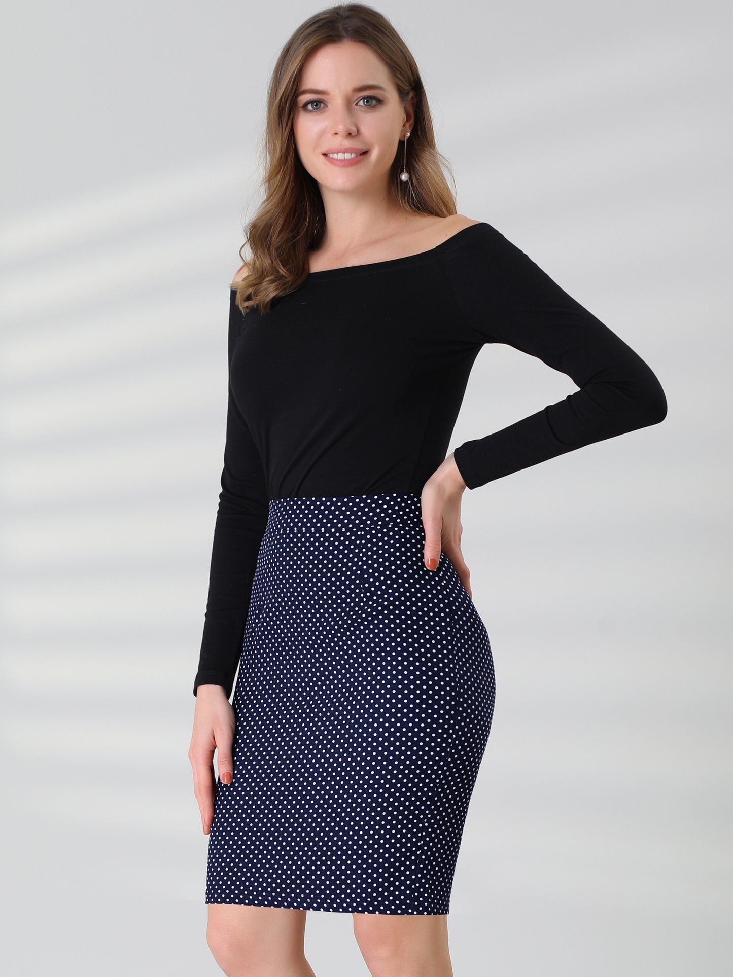 Faldas de oficina con estampado de lunares para mujer, hasta la rodilla, ajustadas, tipo tubo