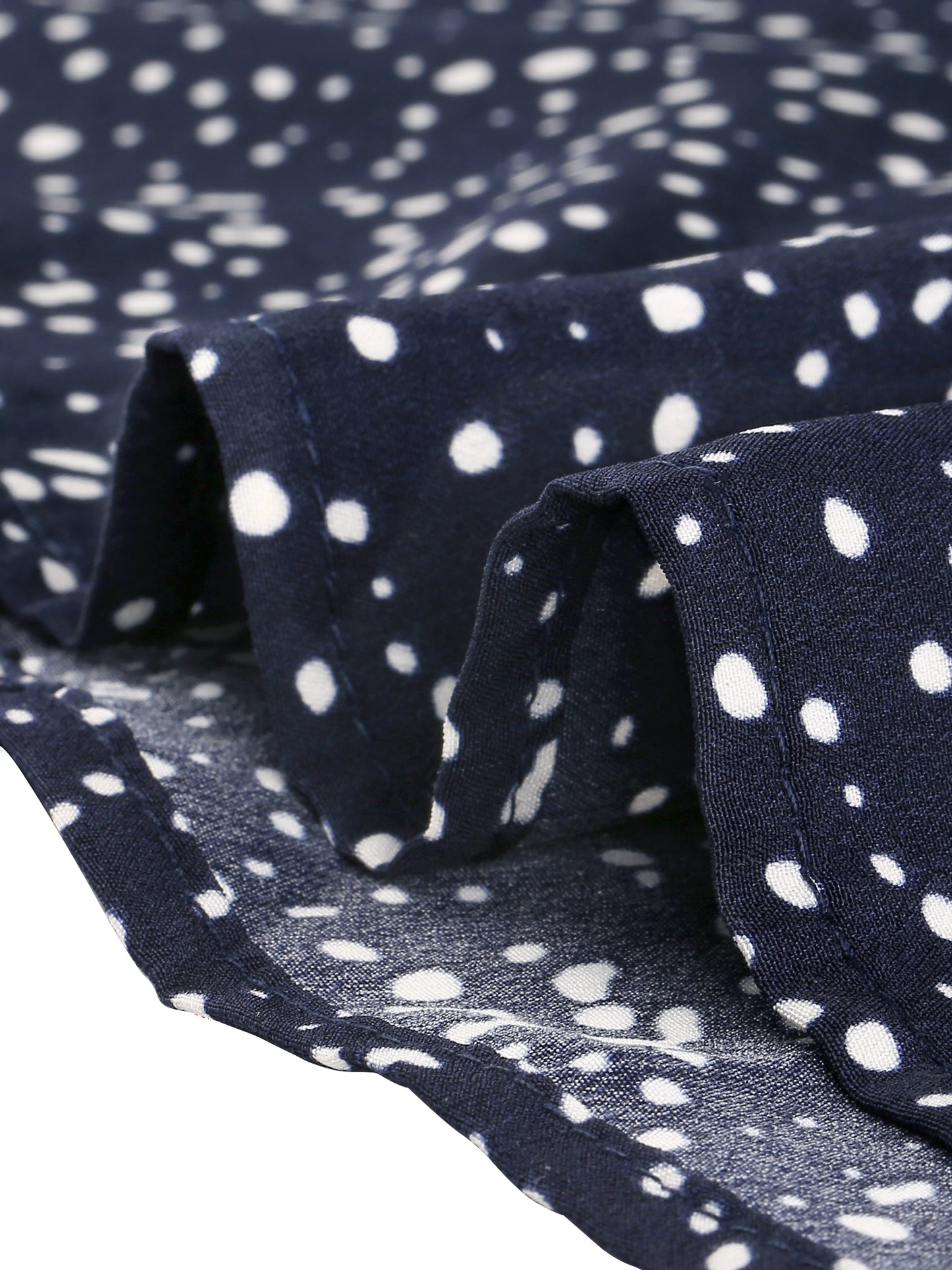 Women's Contrast Collar Dots Printed Long Sleeve Pleated Front Button Down Shirt