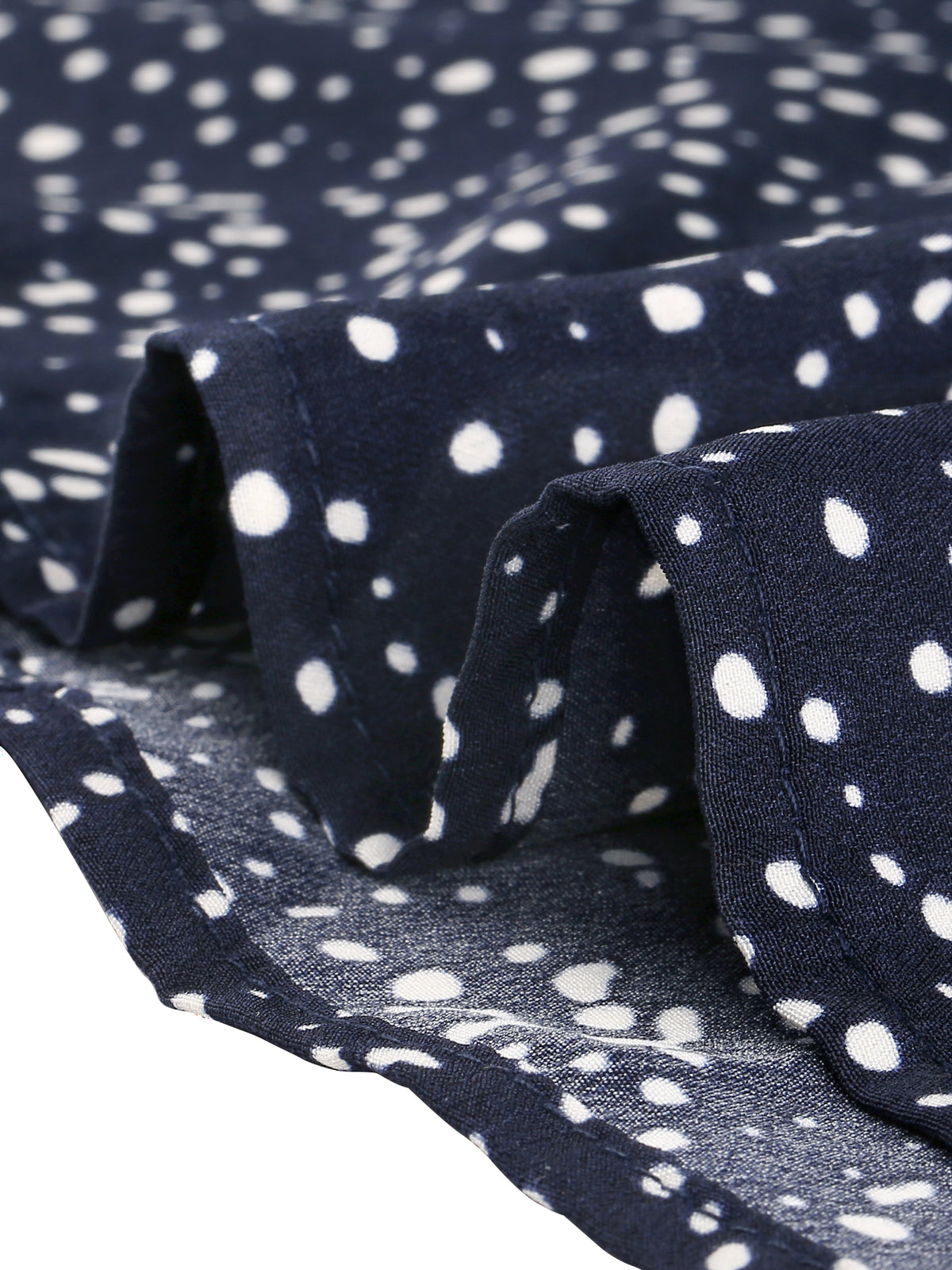Women's Contrast Collar Dots Printed Long Sleeve Pleated Front Button Down Shirt