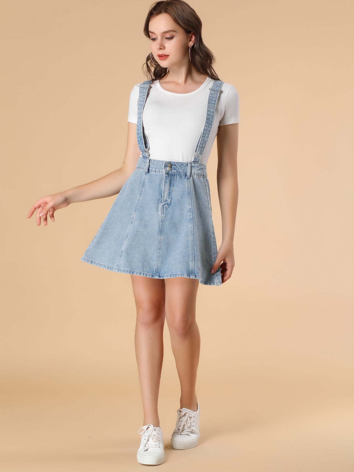 Falda vaquera para mujer, mono con tirantes ajustables, minifalda vaquera lavada