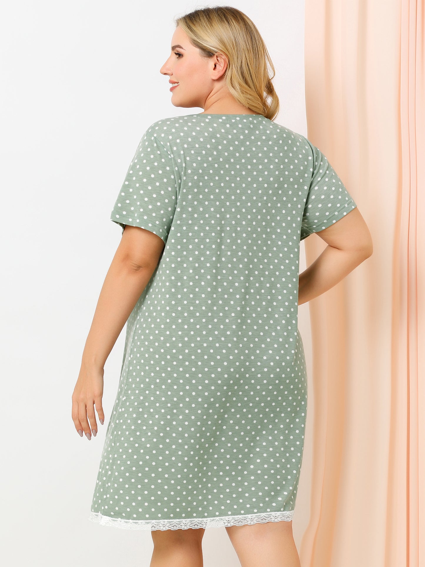 Camisón de talla grande para mujer, ropa de dormir, camisón de manga corta con ribete de encaje, vestido de pijama