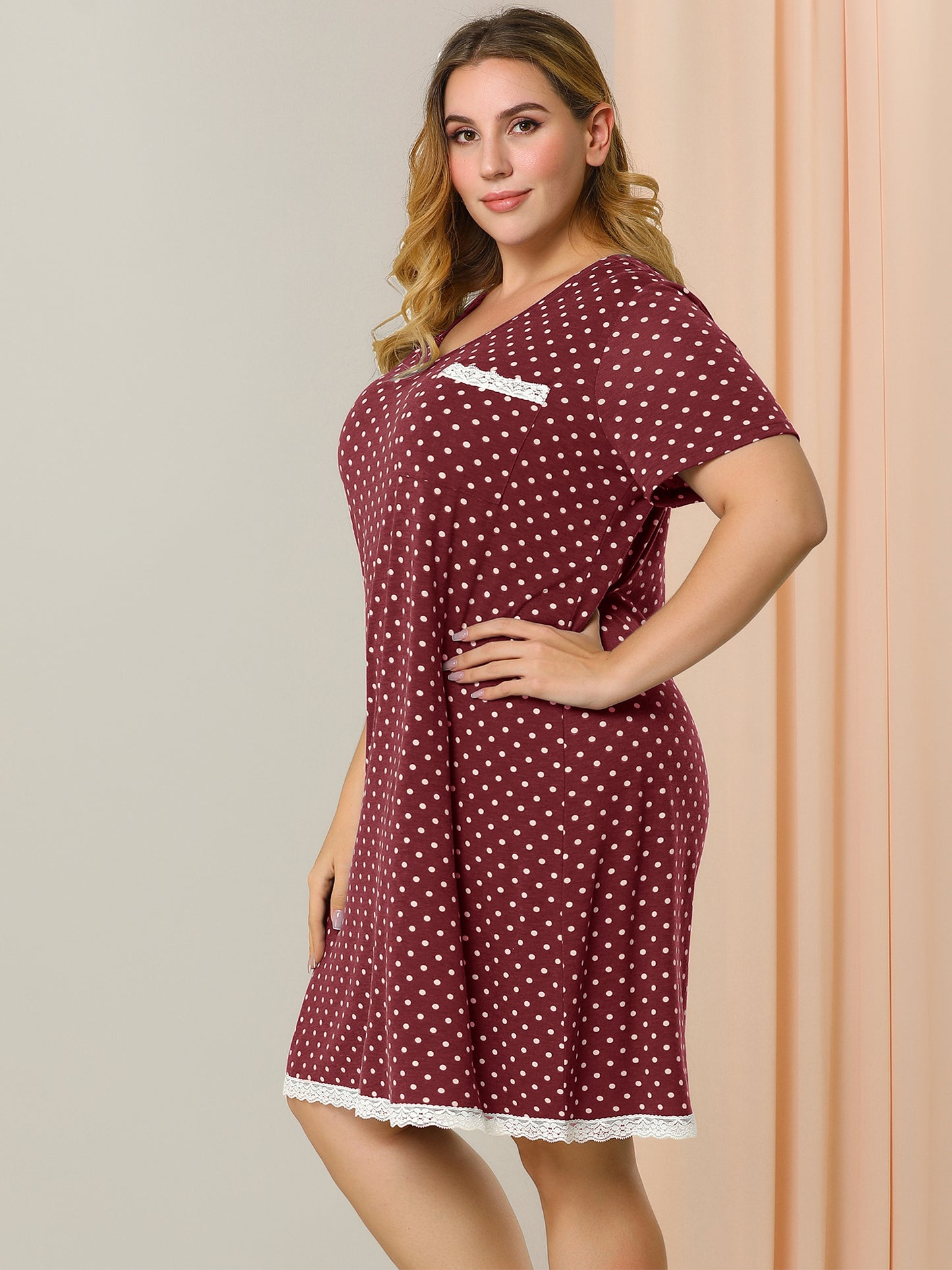 Women's Plus Size Nightgown Sleepwear Sleepshirt Short Sleeve Lace Trim Nightshirt Pajama Dress