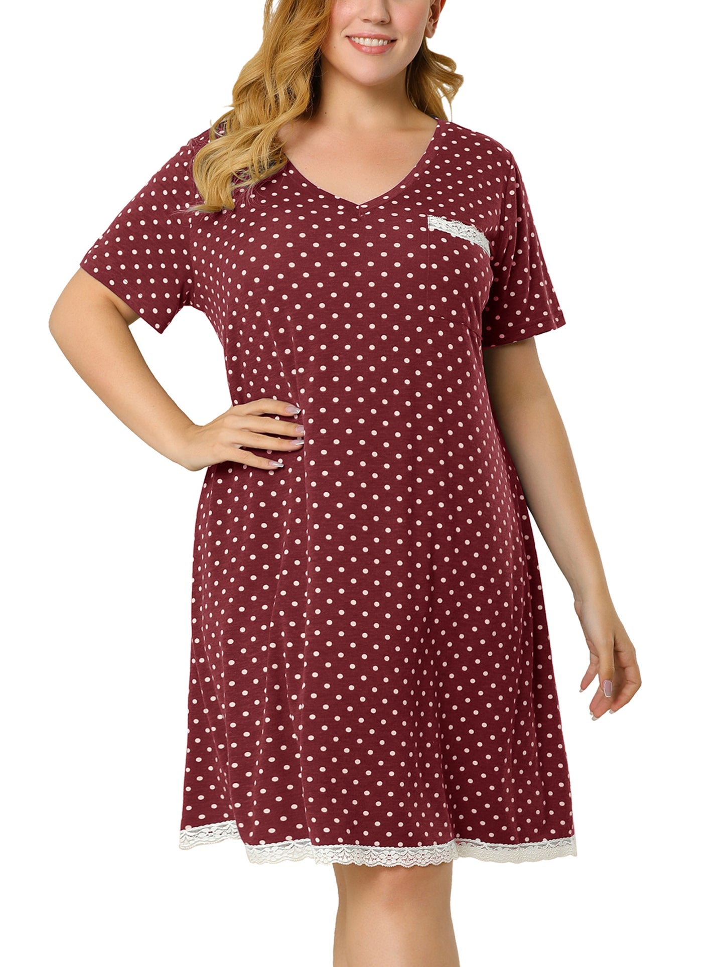 Women's Plus Size Nightgown Sleepwear Sleepshirt Short Sleeve Lace Trim Nightshirt Pajama Dress