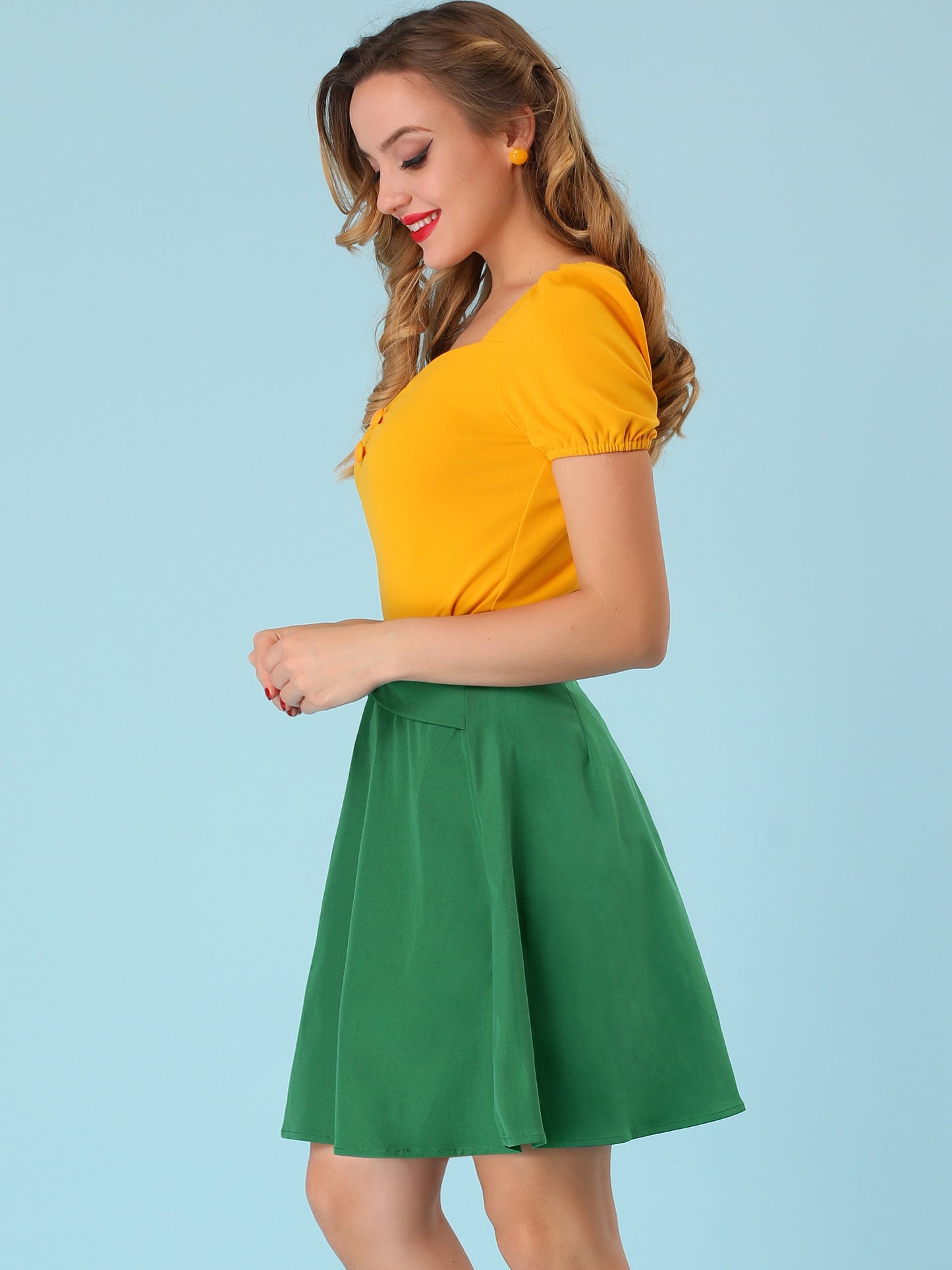 Falda mini informal con lazo, cintura alta, por encima de la rodilla, para mujer