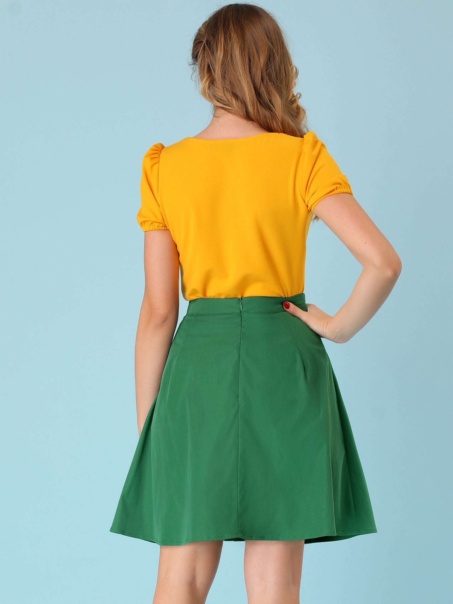 Falda mini informal con lazo, cintura alta, por encima de la rodilla, para mujer