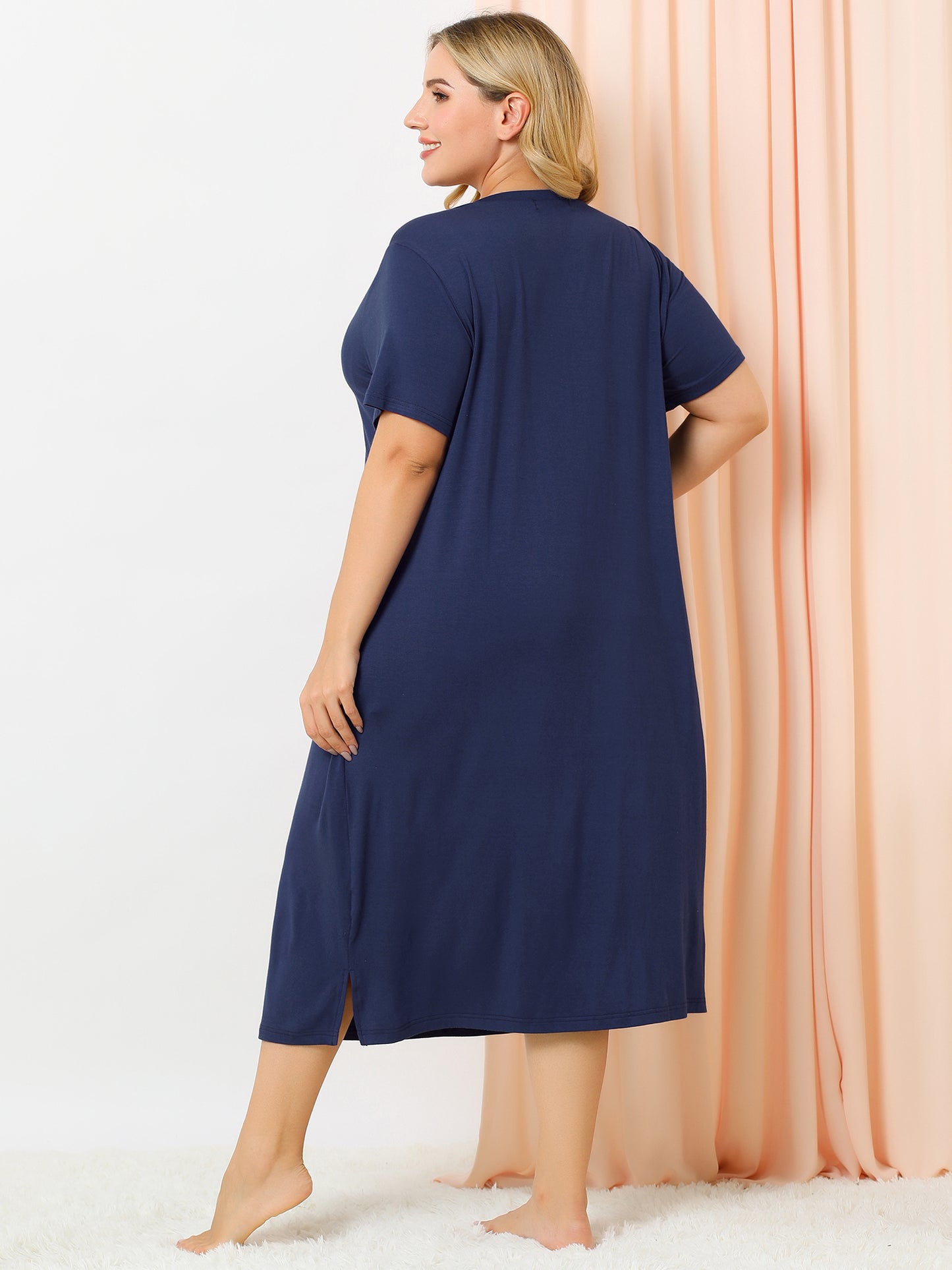 Women's Plus Size Nightgowns Pajama Dress Cute Cat Loose Loungewear with Pockets