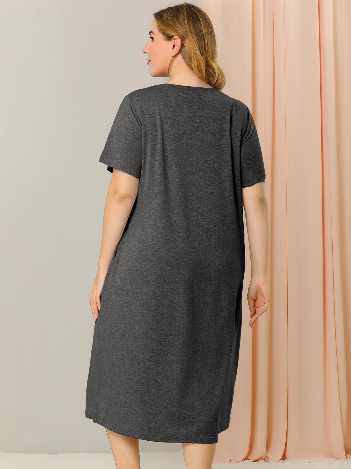 Women's Plus Size Nightgowns Pajama Dress Cute Cat Loose Loungewear with Pockets