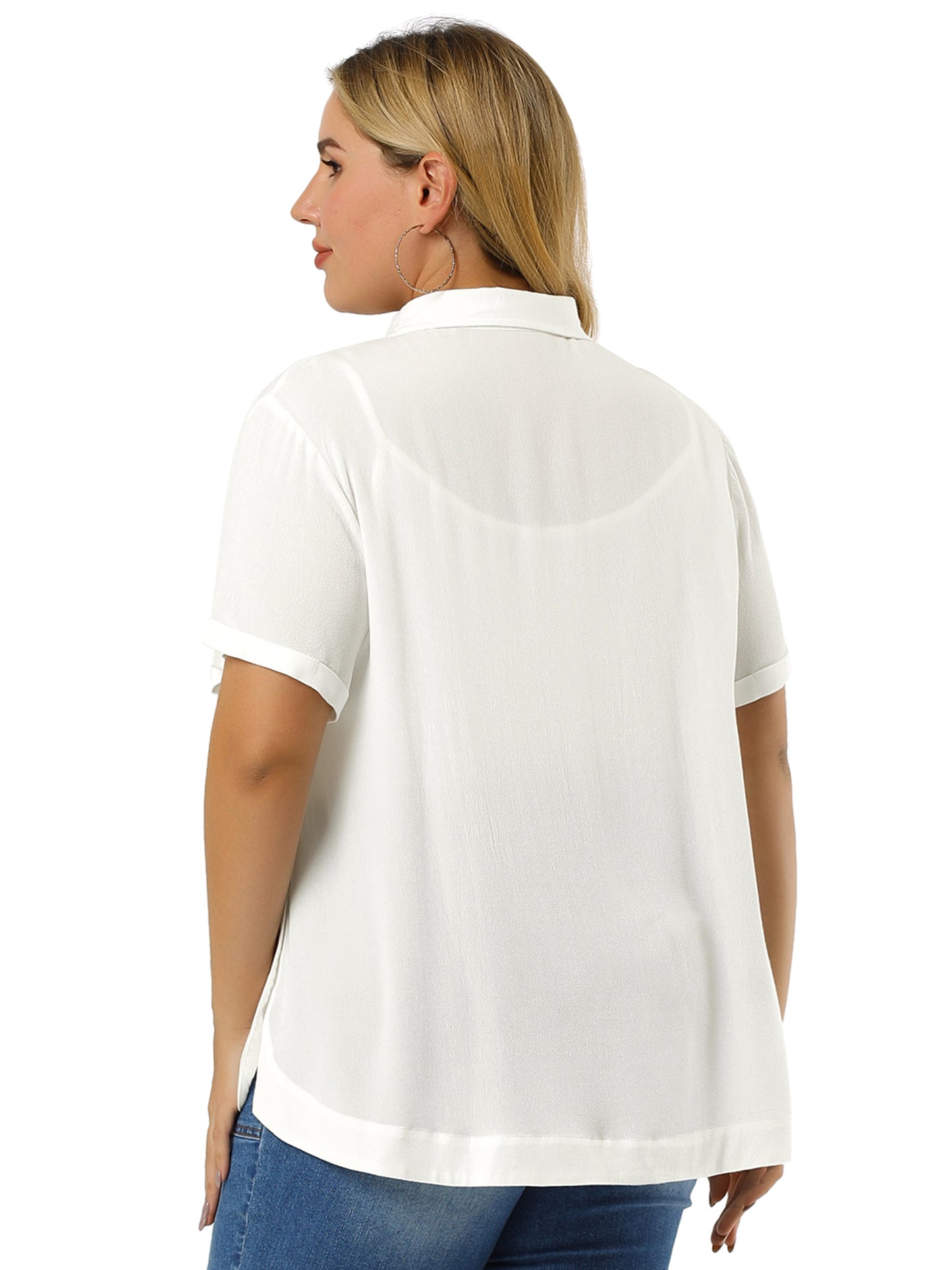 Women Plus Size Shirt Short Sleeve Collar Button Front Work Top