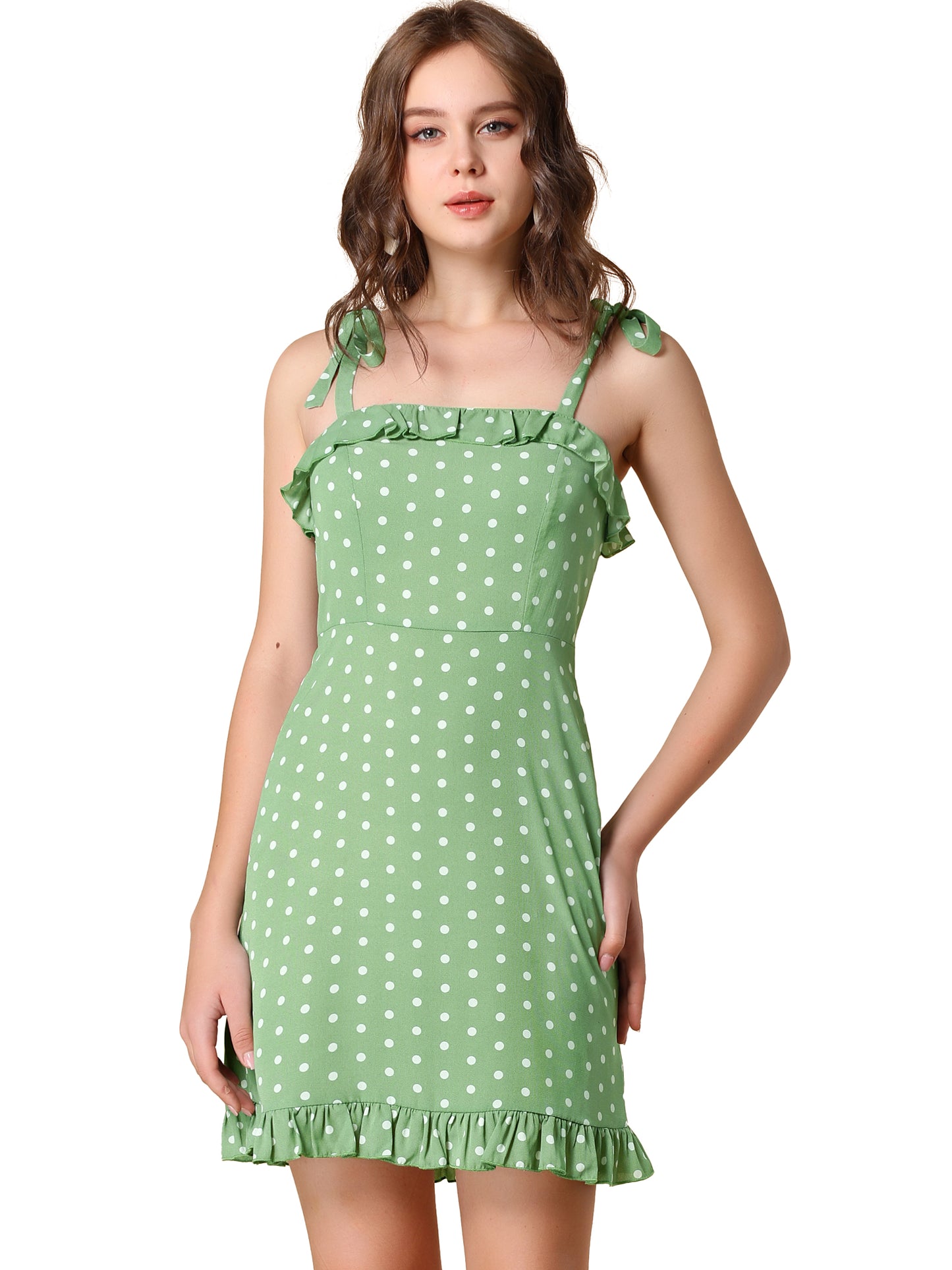 Women's Printed Spaghetti Strap Summer Ruffle Flare Mini Slip Dress