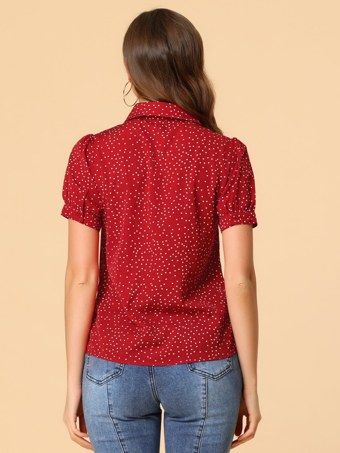Women's Retro Printed Bow Tie Peter Pan Collar Chiffon Blouse Shirt (Available in Plus Size)