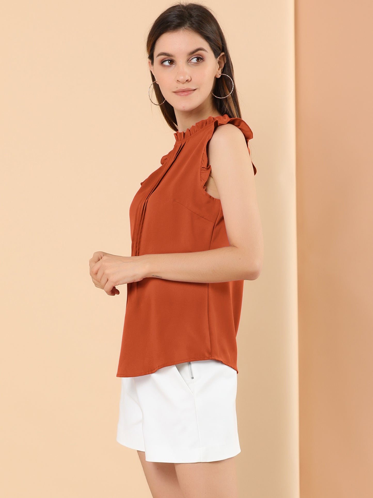 Women's Business Casual Sleeveless Ruffle Blouse Top (Available in Plus Size)