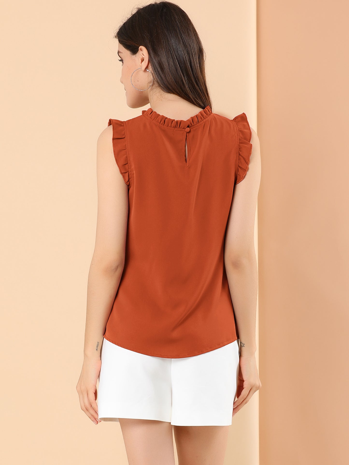 Women's Business Casual Sleeveless Ruffle Blouse Top (Available in Plus Size)