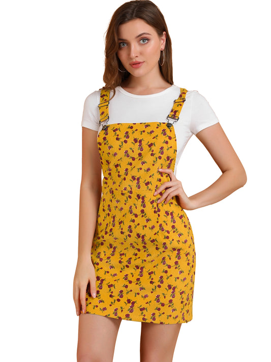 Women's Suspender Skirt Adjustable Strap Pinafore Corduroy Overalls Dress