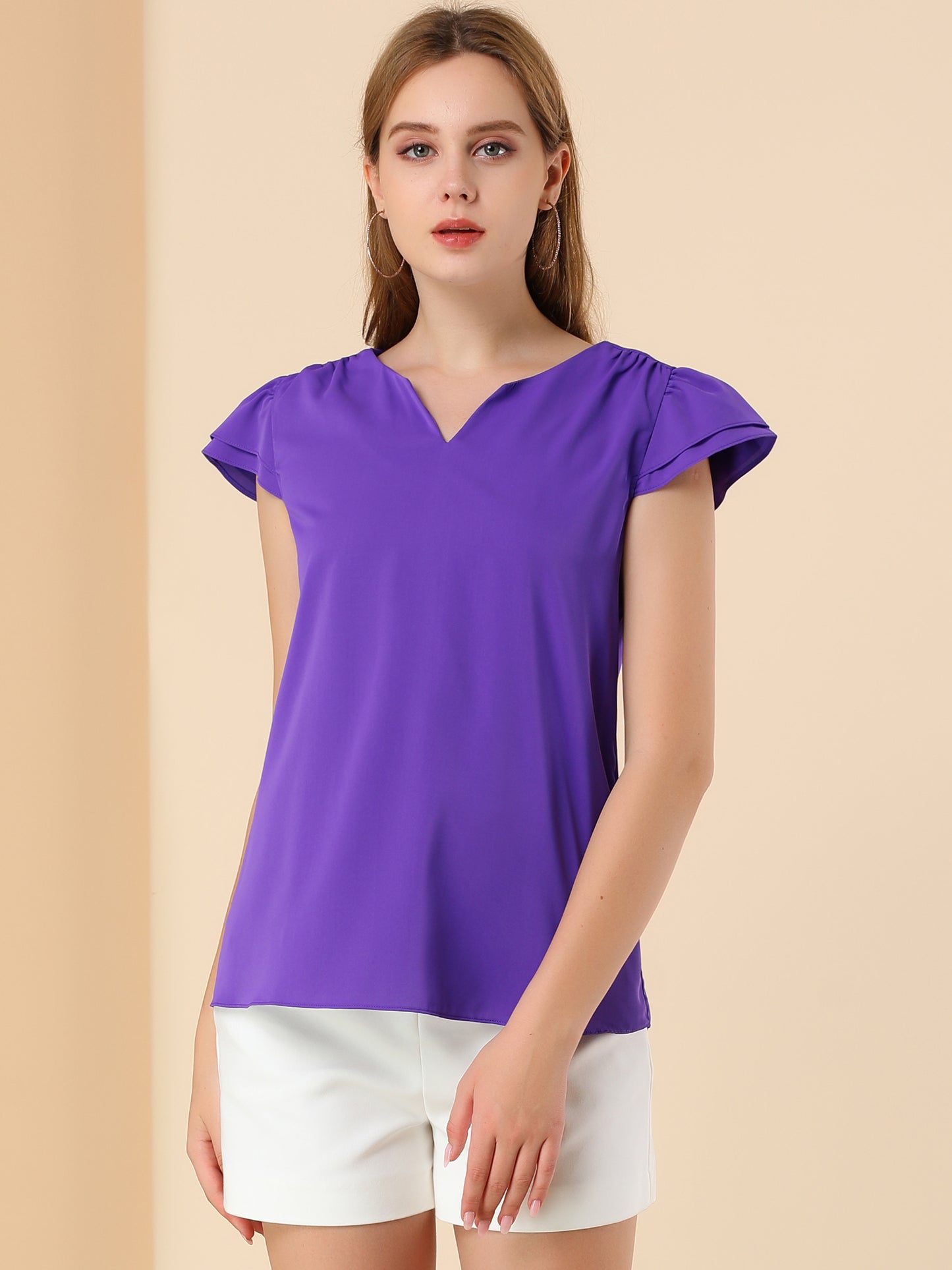 Women's Cap Sleeve Top Work Business Casual Plain Blouse