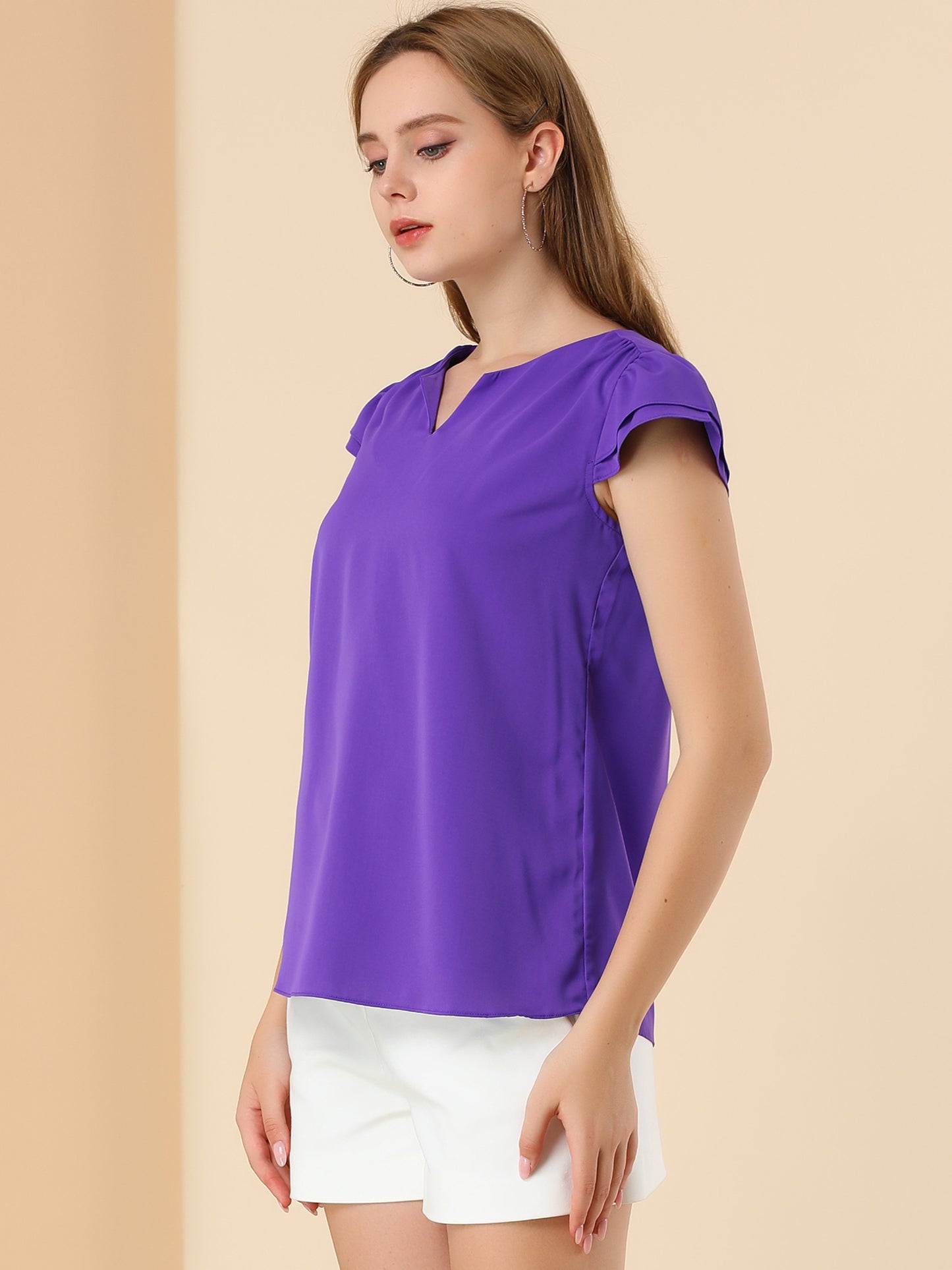 Women's Cap Sleeve Top Work Business Casual Plain Blouse