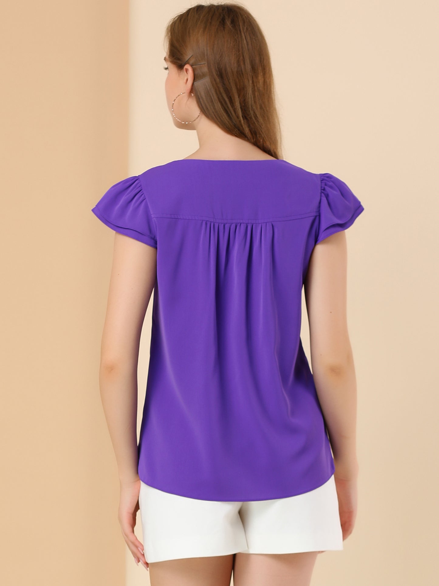 Women's Cap Sleeve Top Work Business Casual Plain Blouse