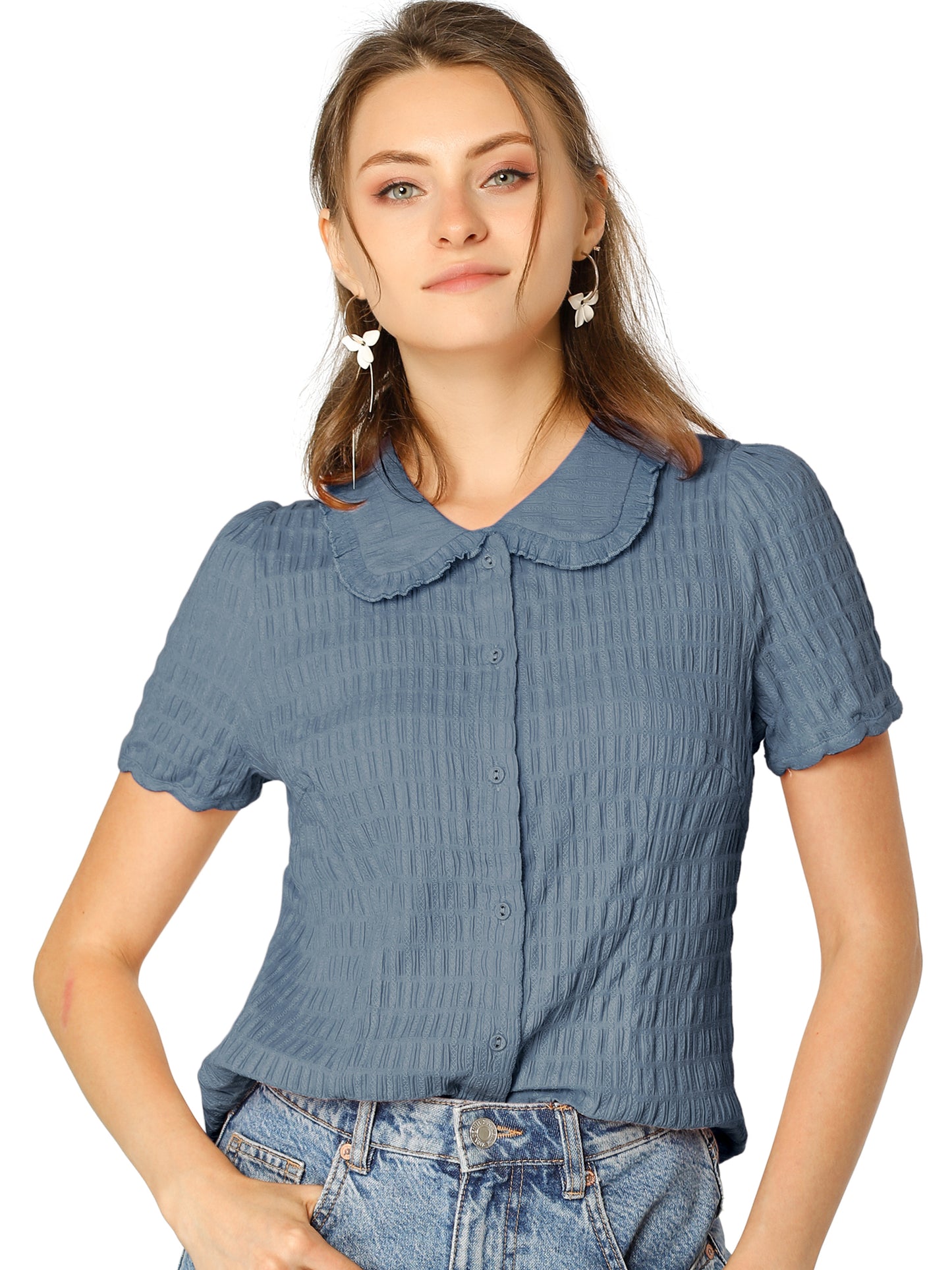 Women's Sweet Peter Pan Collar Button Down Shirt