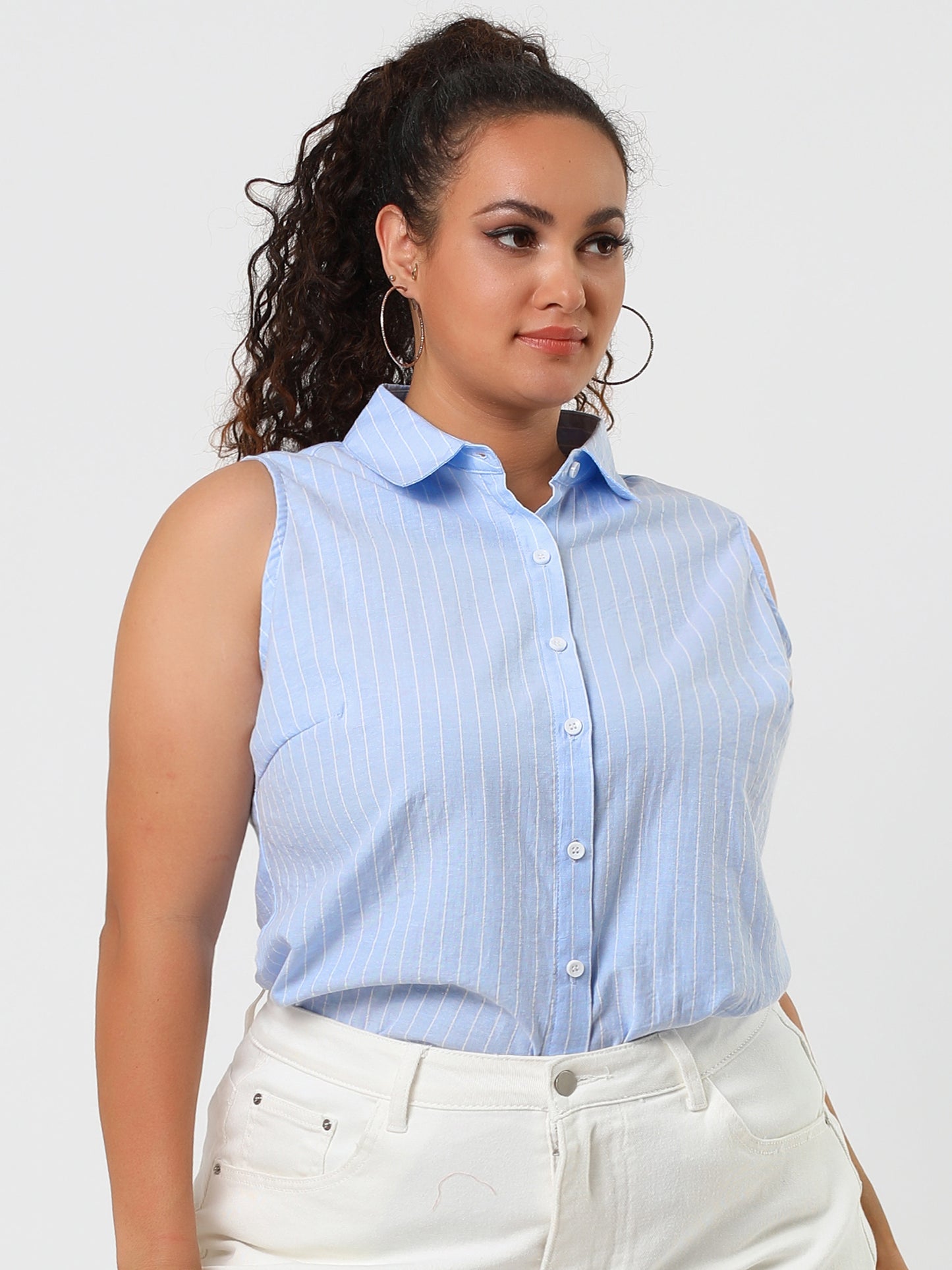 Women's Plus Size Sleeveless Top Summer Casual Office Button Down Tank Top Shirt