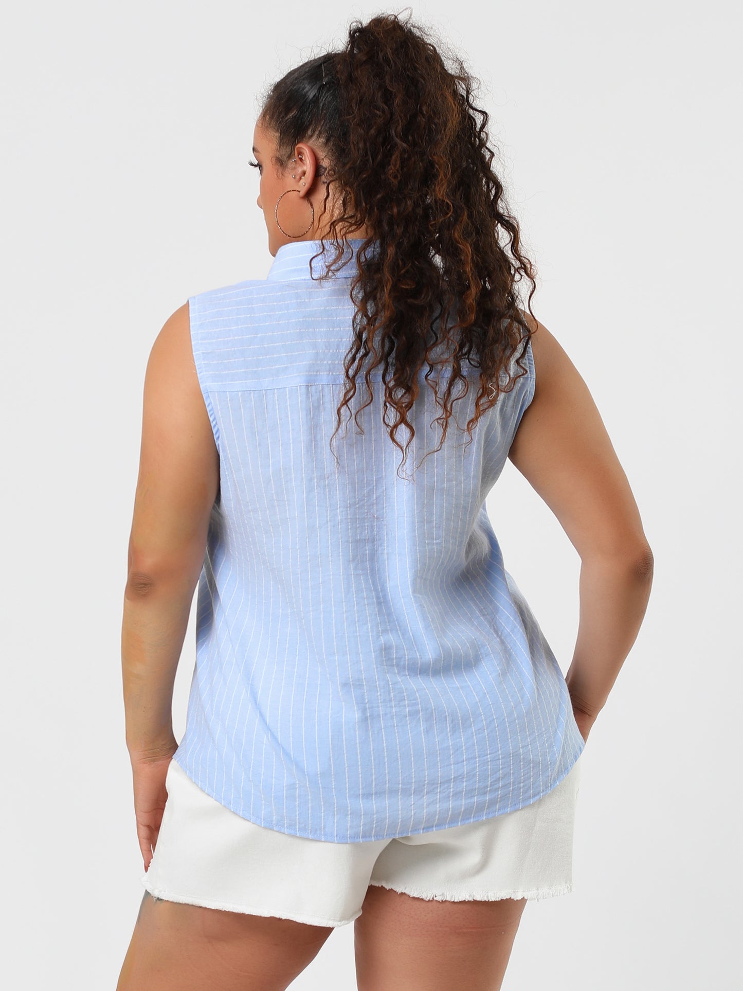 Women's Plus Size Sleeveless Top Summer Casual Office Button Down Tank Top Shirt