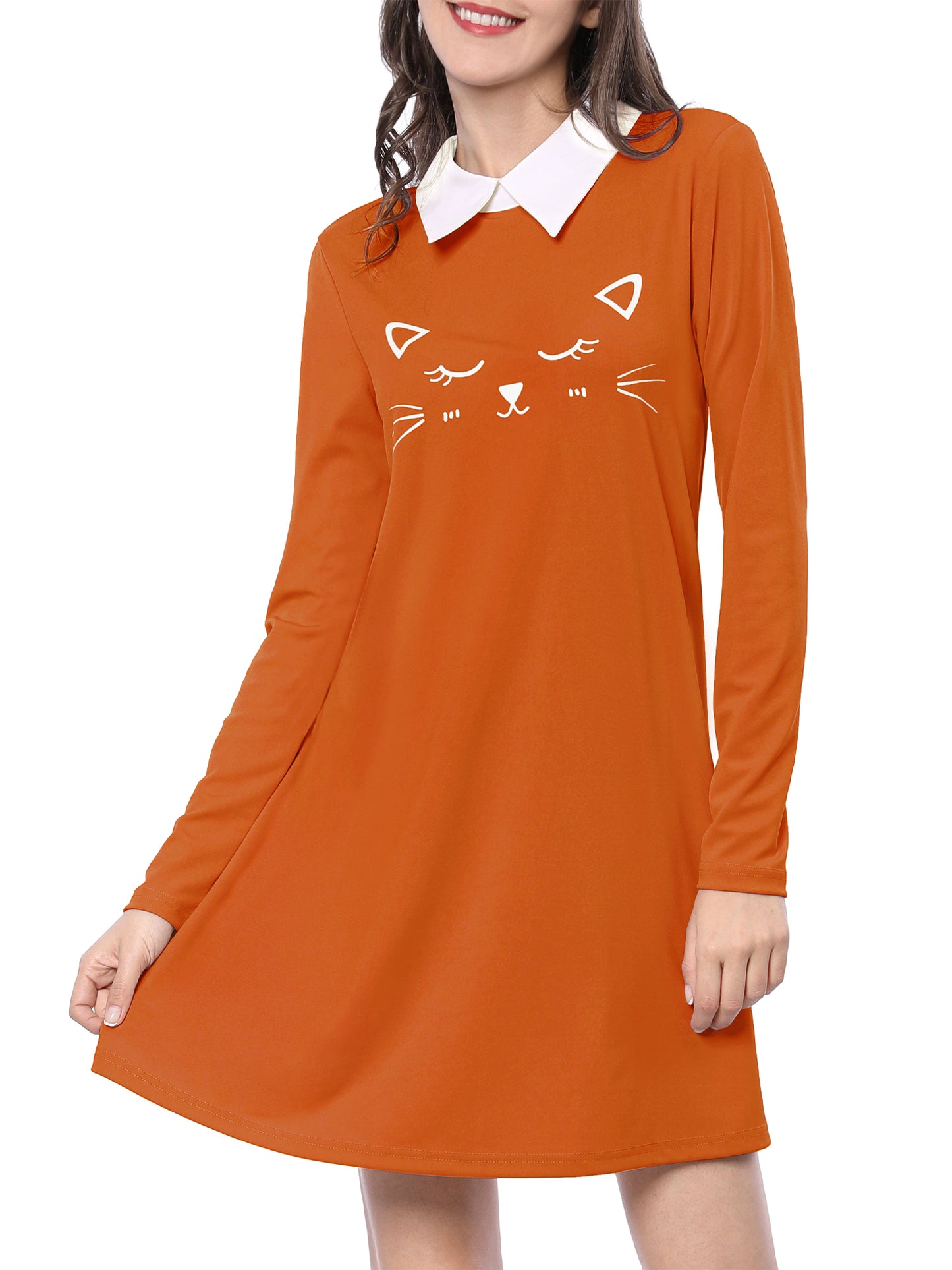 Women's Contrast Collar Swing Flare Mini Dress