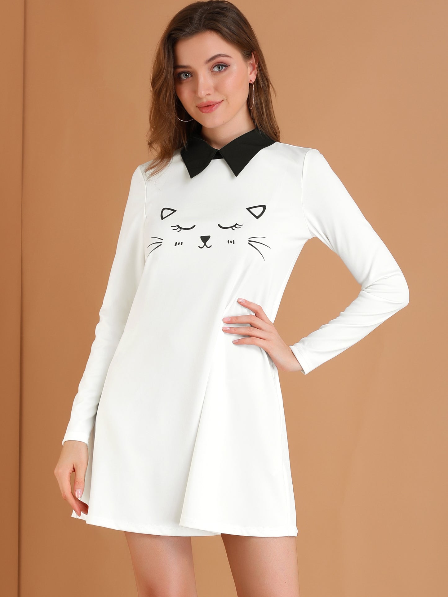 Women's Contrast Collar Swing Flare Mini Dress