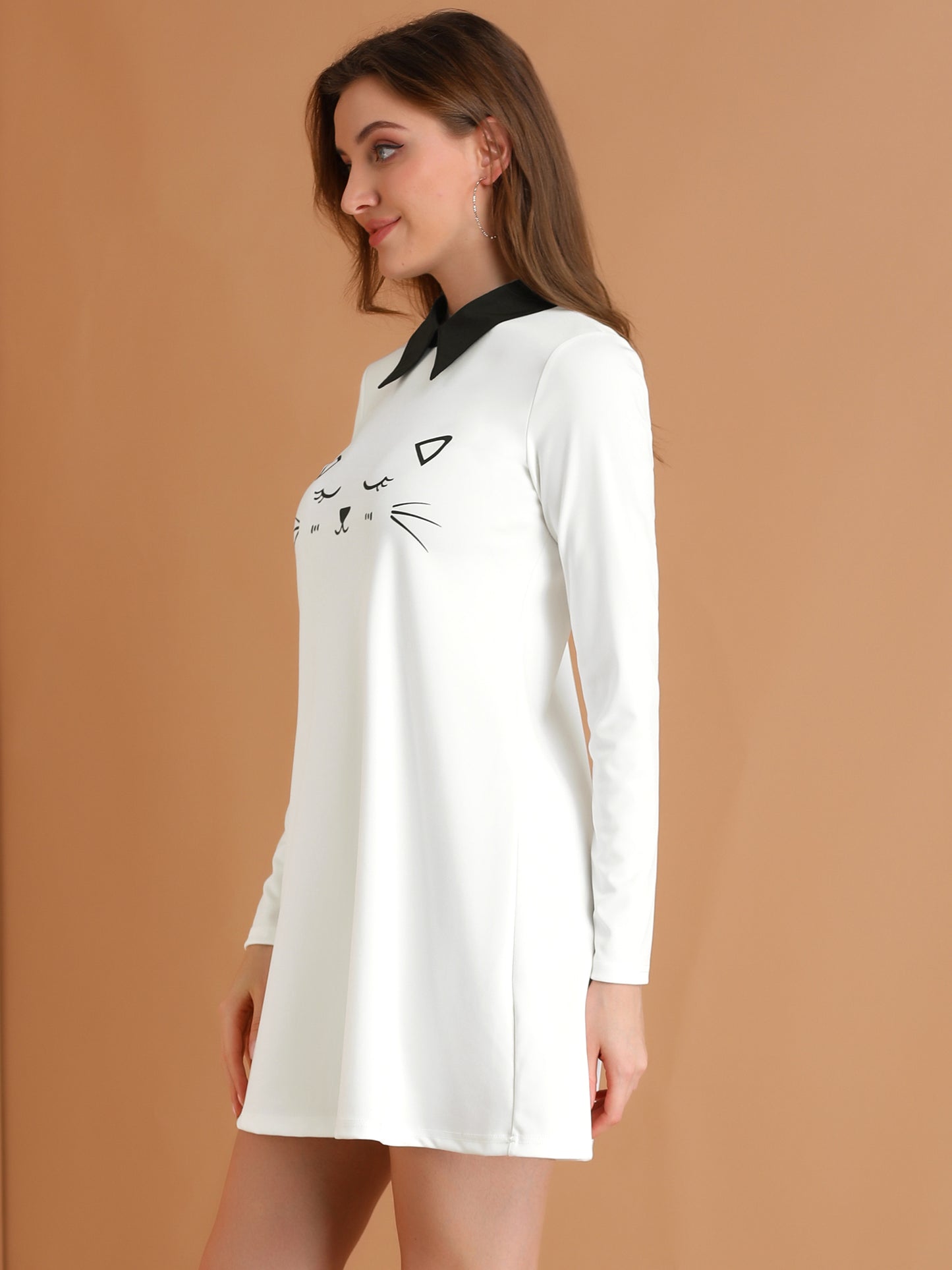 Women's Contrast Collar Swing Flare Mini Dress