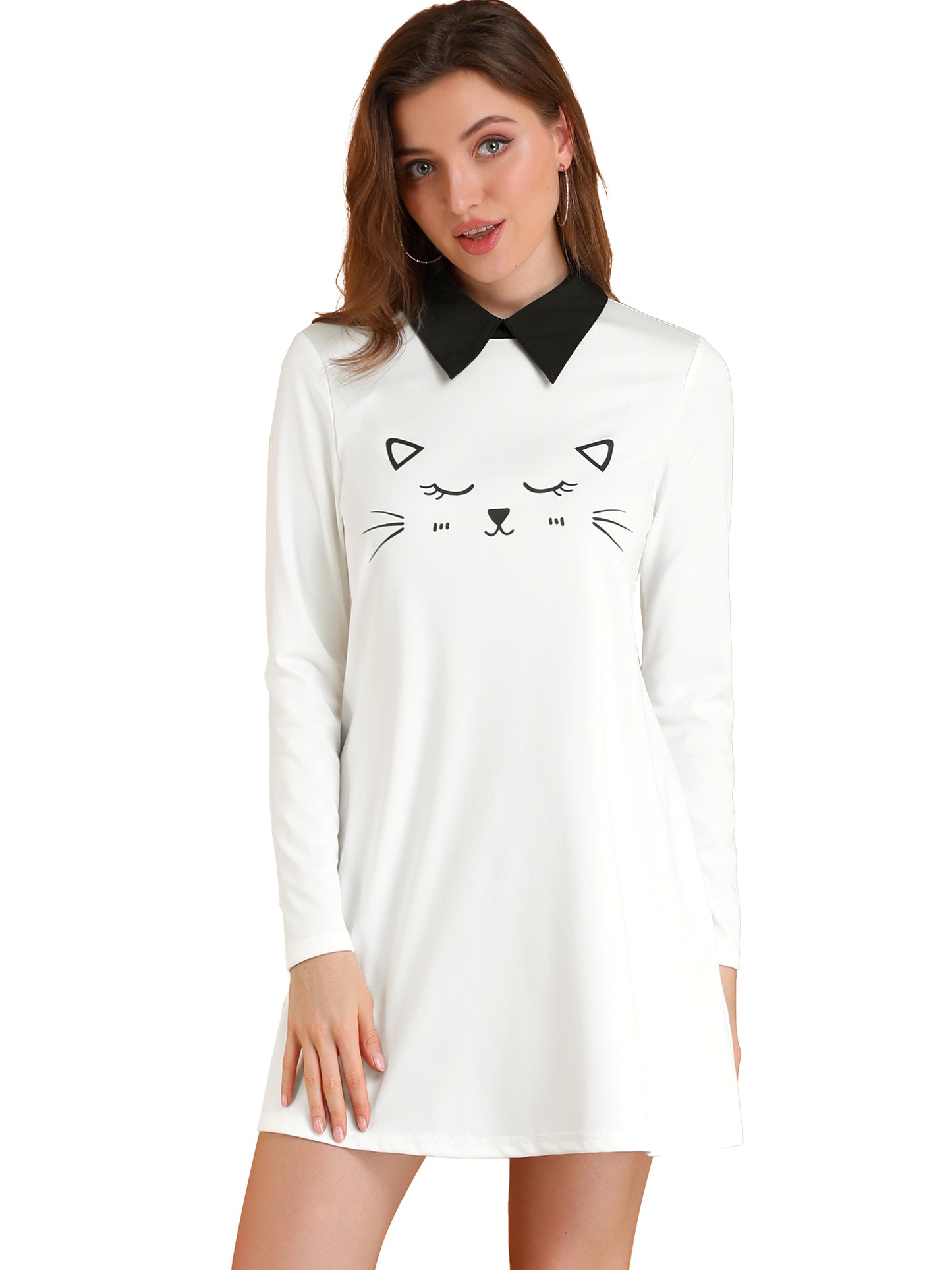 Women's Contrast Collar Swing Flare Mini Dress
