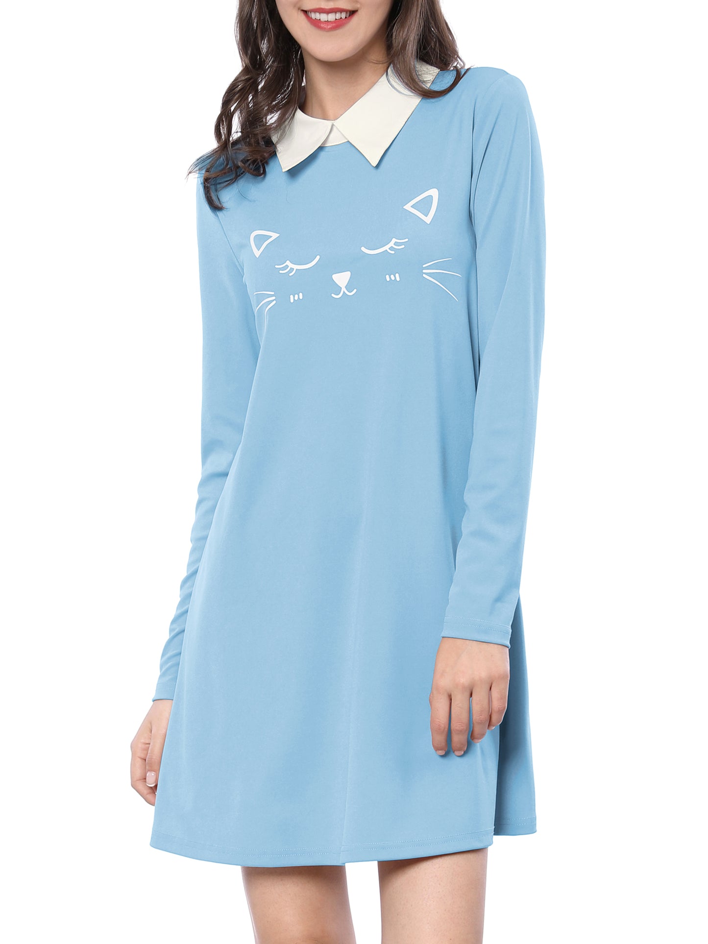 Women's Contrast Collar Swing Flare Mini Dress