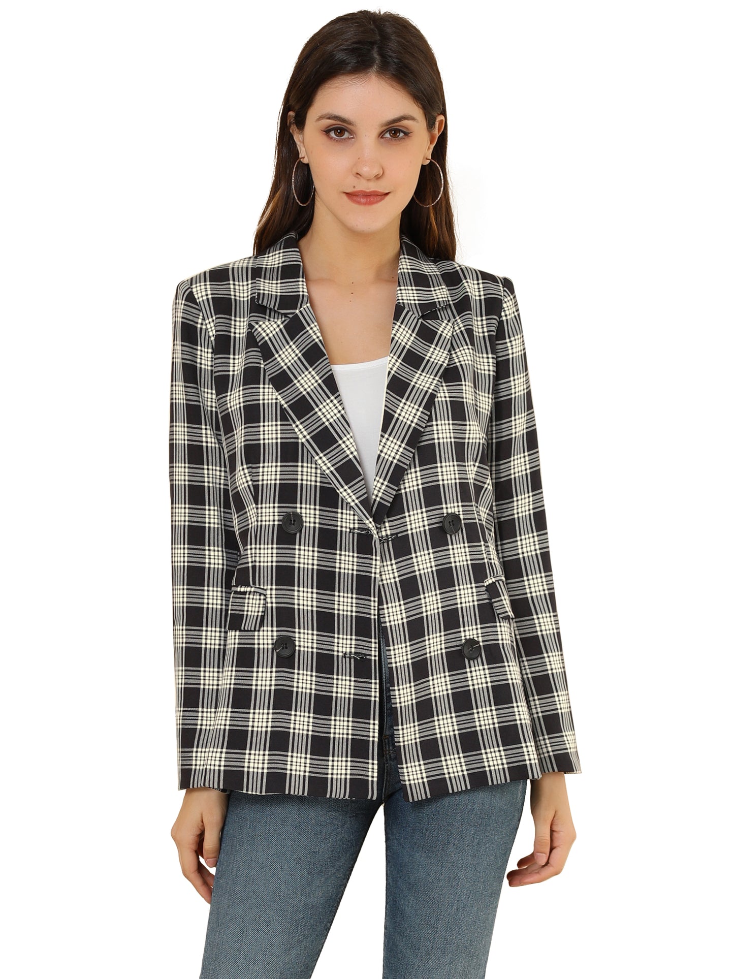 Women's Notched Lapel Double Breasted Blazer Jacket