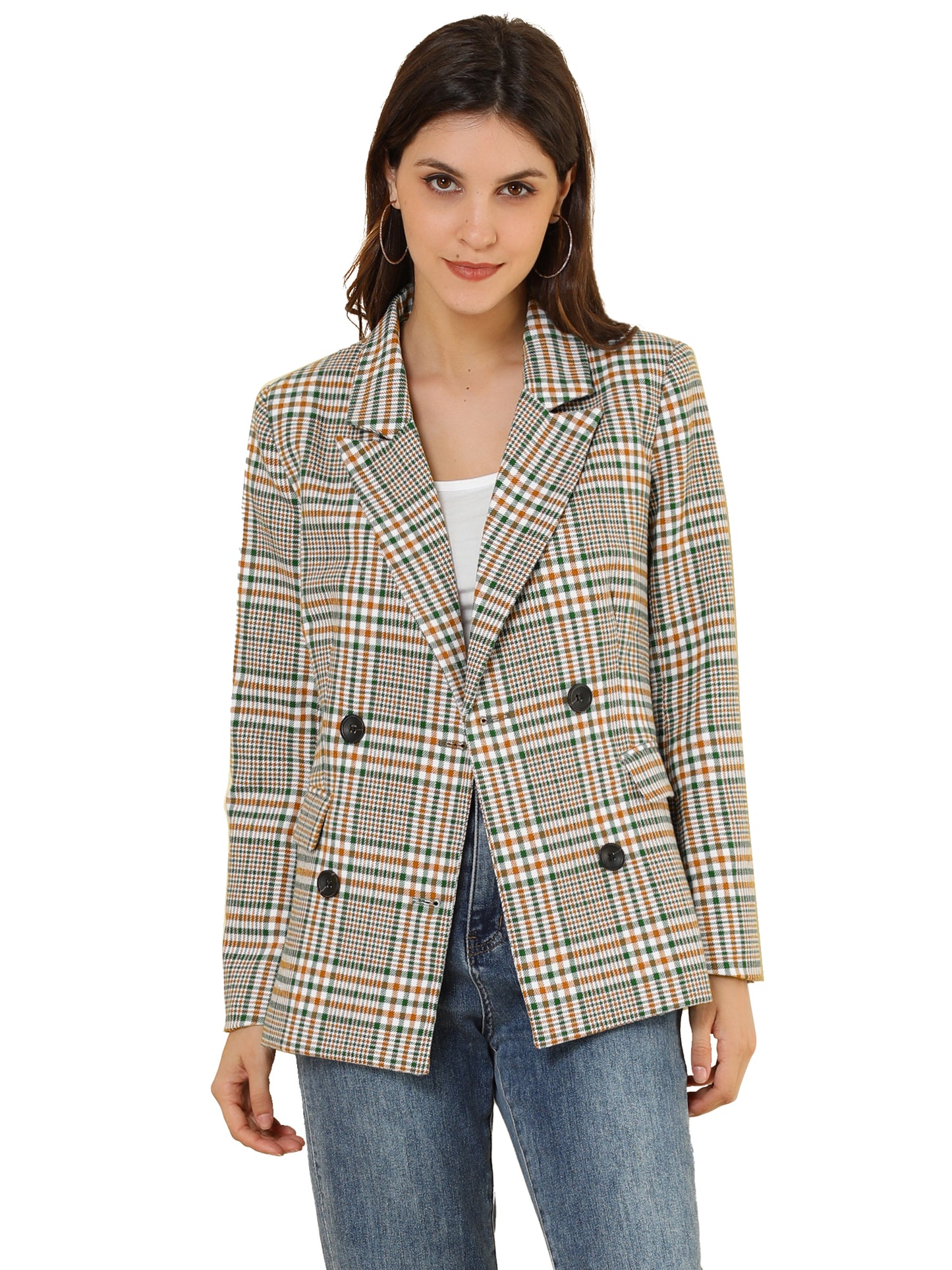 Women's Notched Lapel Double Breasted Blazer Jacket