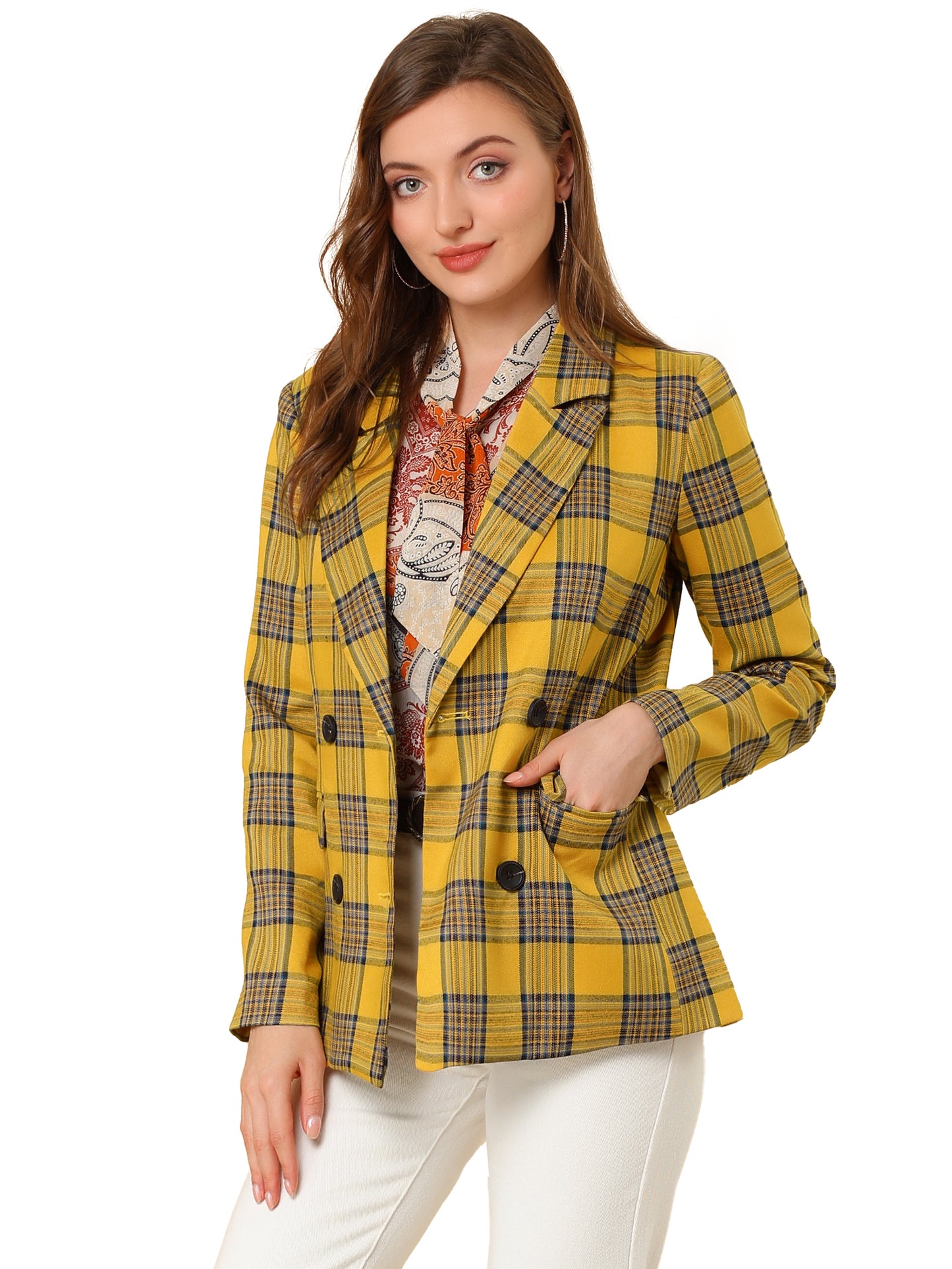 Women's Notched Lapel Double Breasted Blazer Jacket