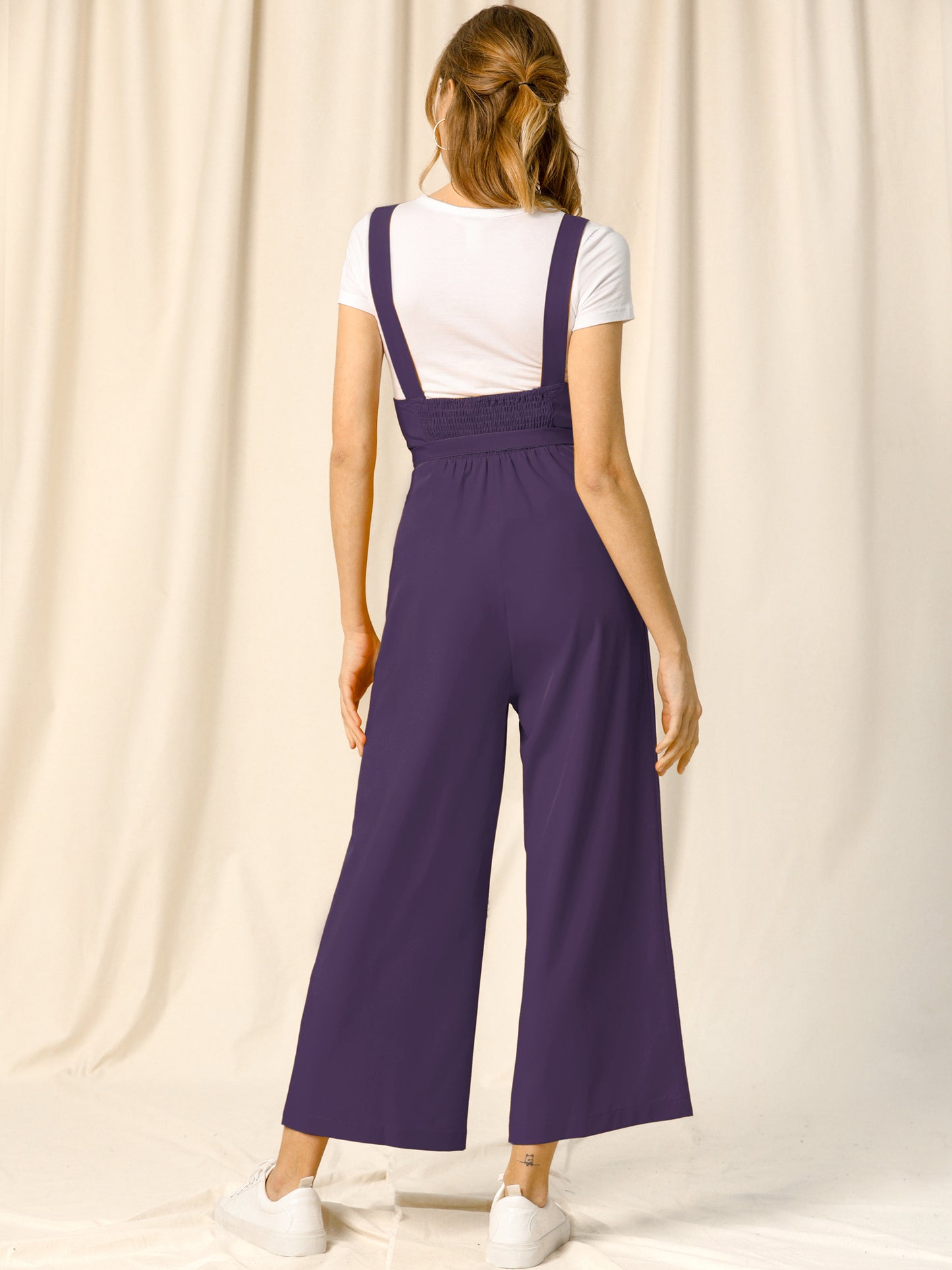Women's Wide Leg Overalls Loose Fit Belted High Waist Suspenders Jumpsuits
