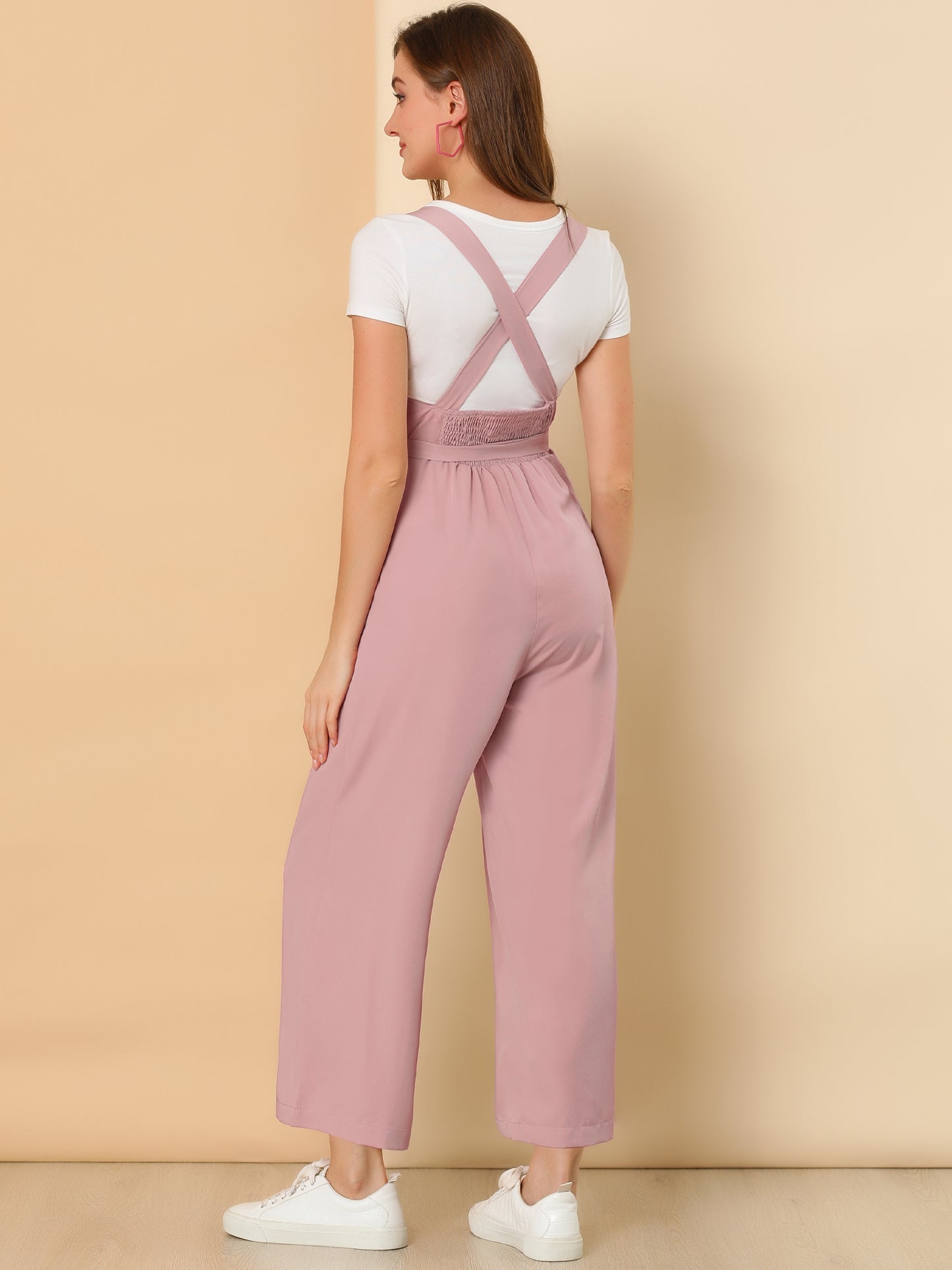 Women's Wide Leg Overalls Loose Fit Belted High Waist Suspenders Jumpsuits