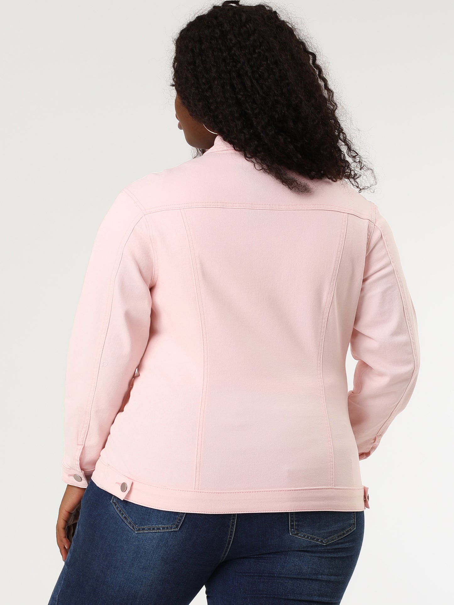 Women's Plus Size Jean Jacket Stitching Button Front Washed Denim Jacket