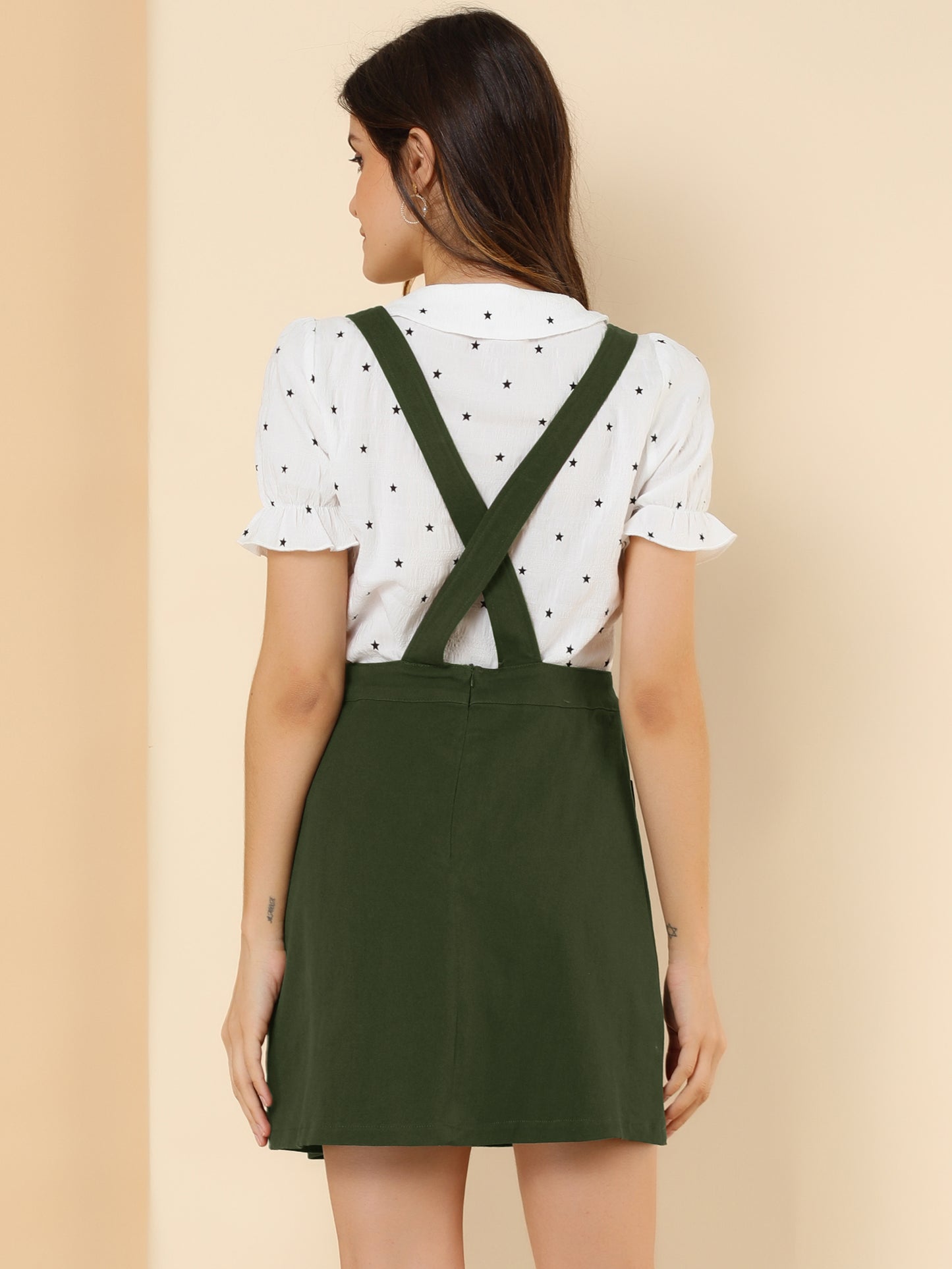 Women's Adjustable Strap Suspender Skirt with Pocket A-Line Pinafore Overall Dress