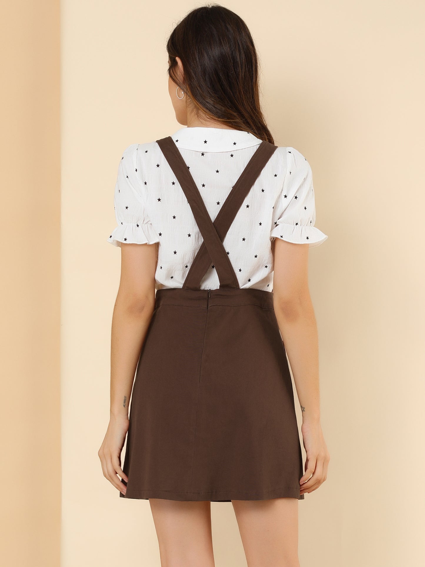 Women's Adjustable Strap Suspender Skirt with Pocket A-Line Pinafore Overall Dress