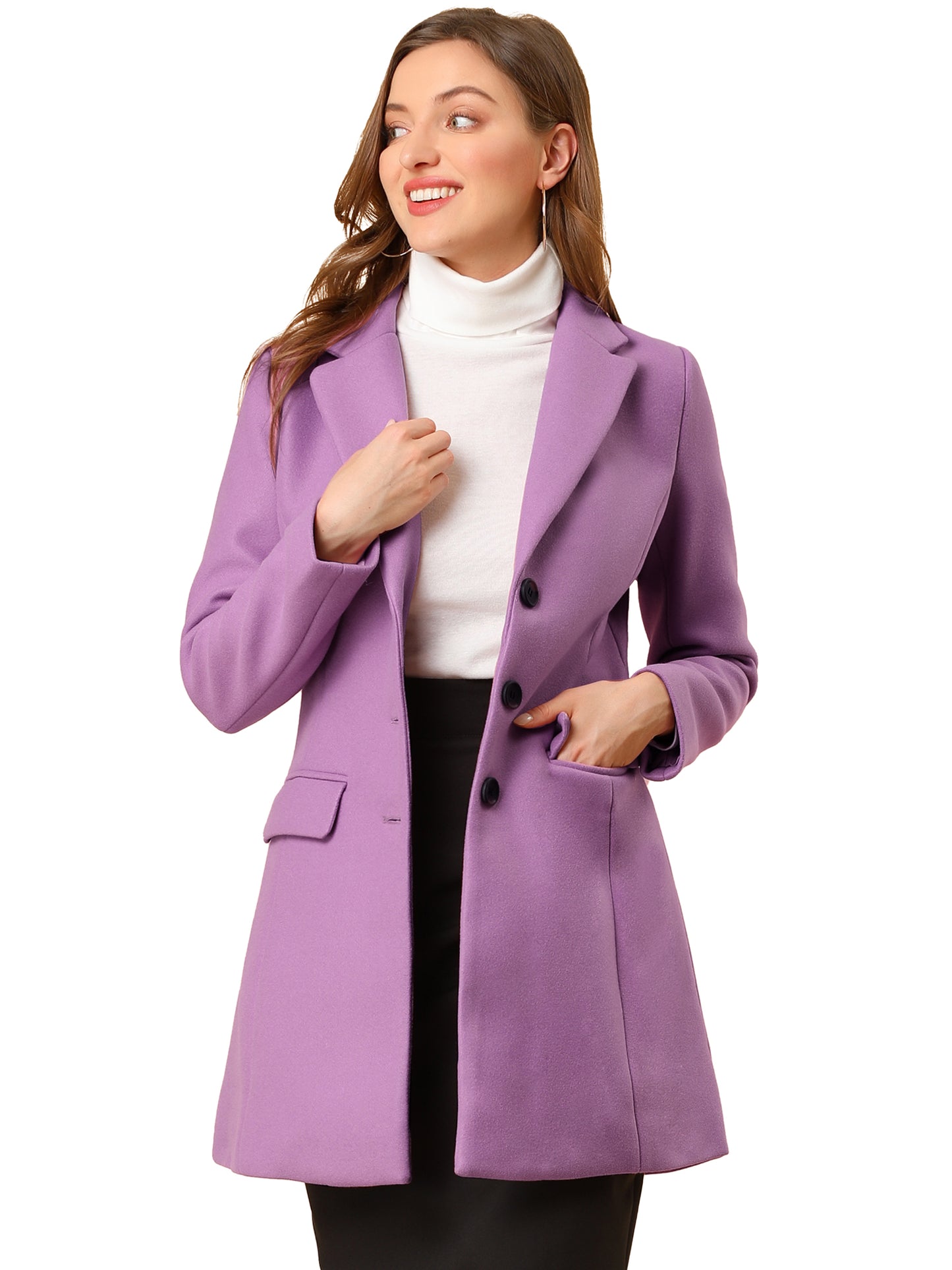 Women's Winter Coats Single Breasted Long Trench Coat Jackets, Light Colors